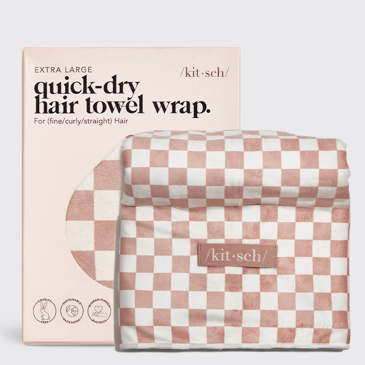 Extra Large Quick-Dry Hair Towel Wrap- Terracotta Checker | KITSCH
