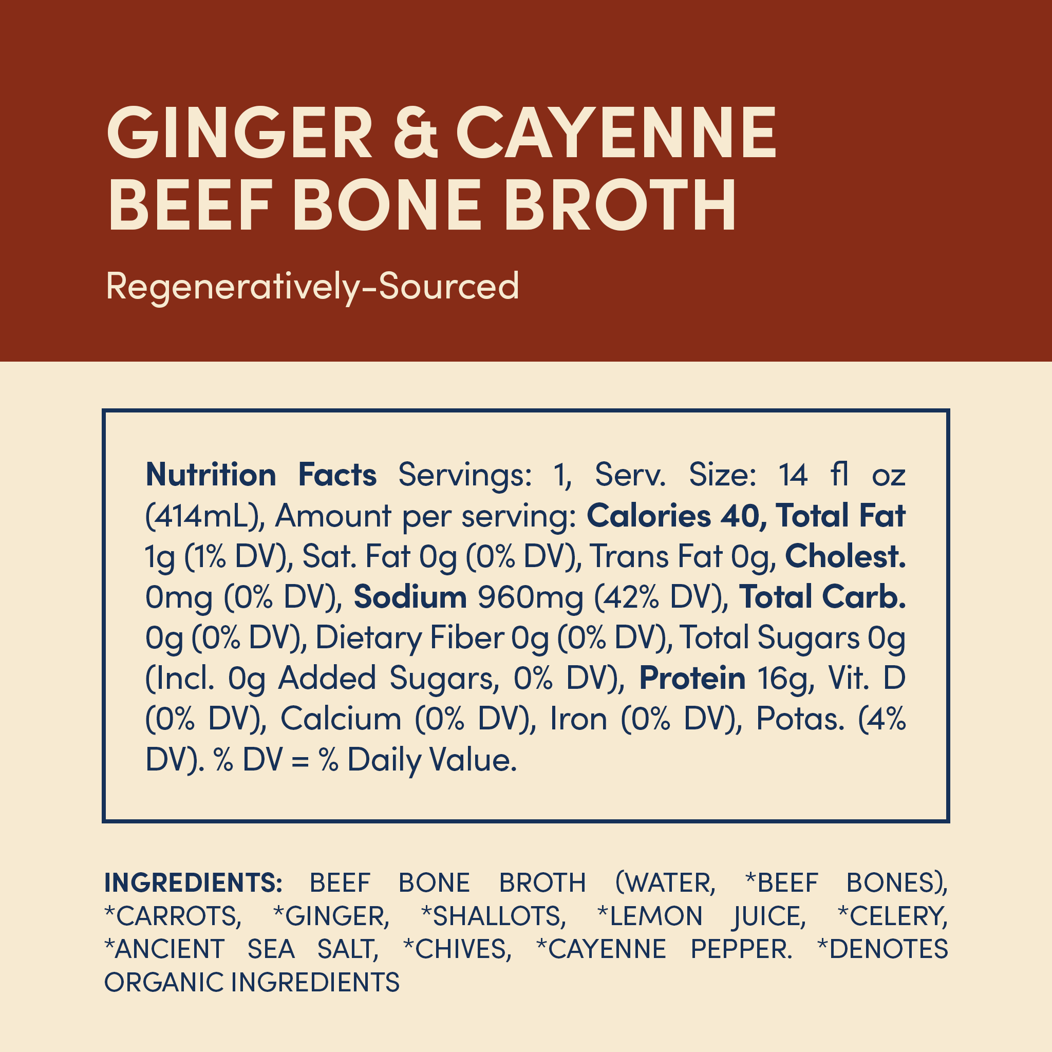 Ginger & Cayenne Grass-fed Beef Bone Broth 14oz | Fond Regenerative