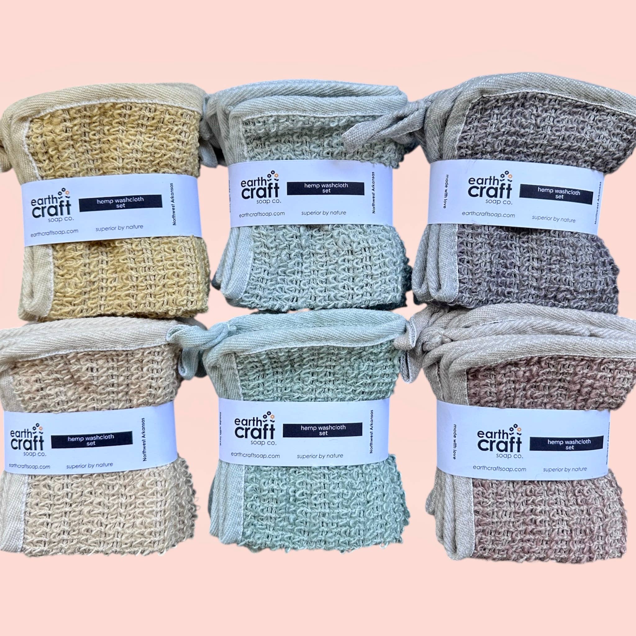 Hemp Washcloth set of 3 Hand-Dyed, Single Hue