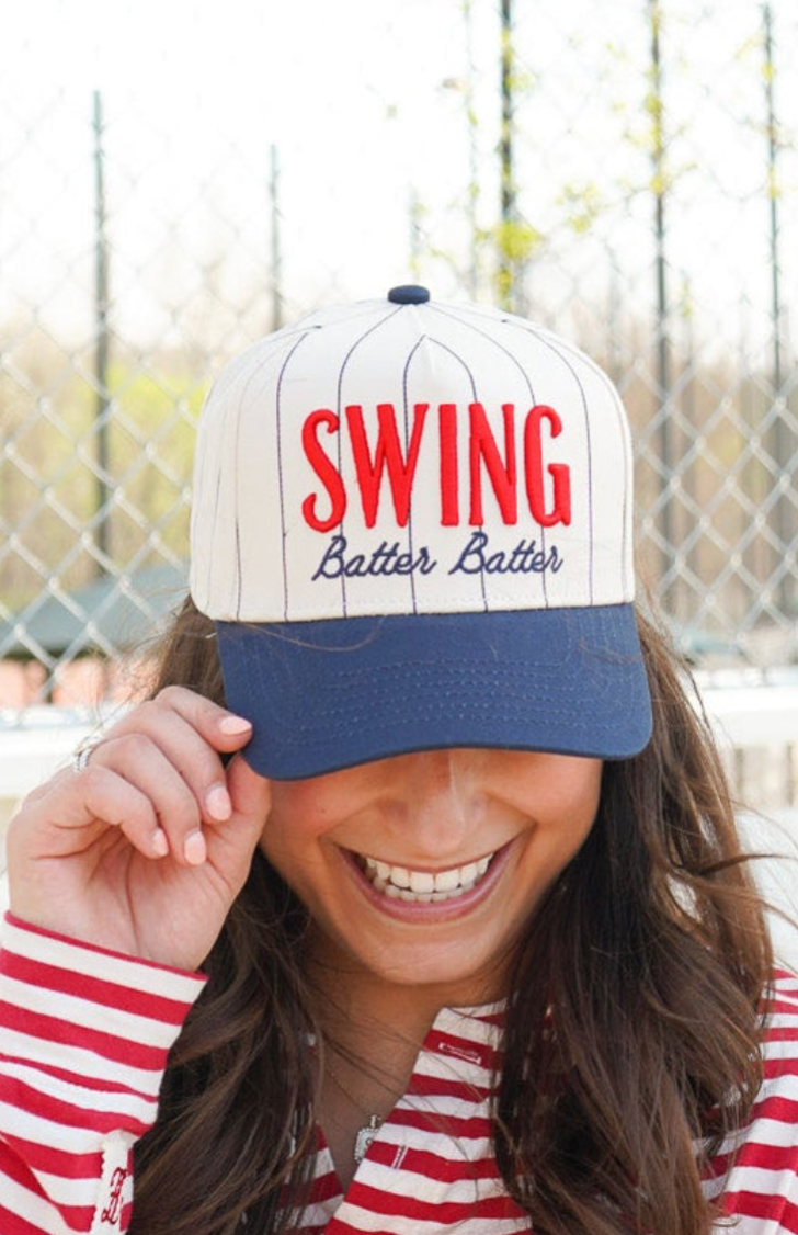 Swing Batter Batter - Navy Pinstripe Trucker Hat | Kenzkustomz