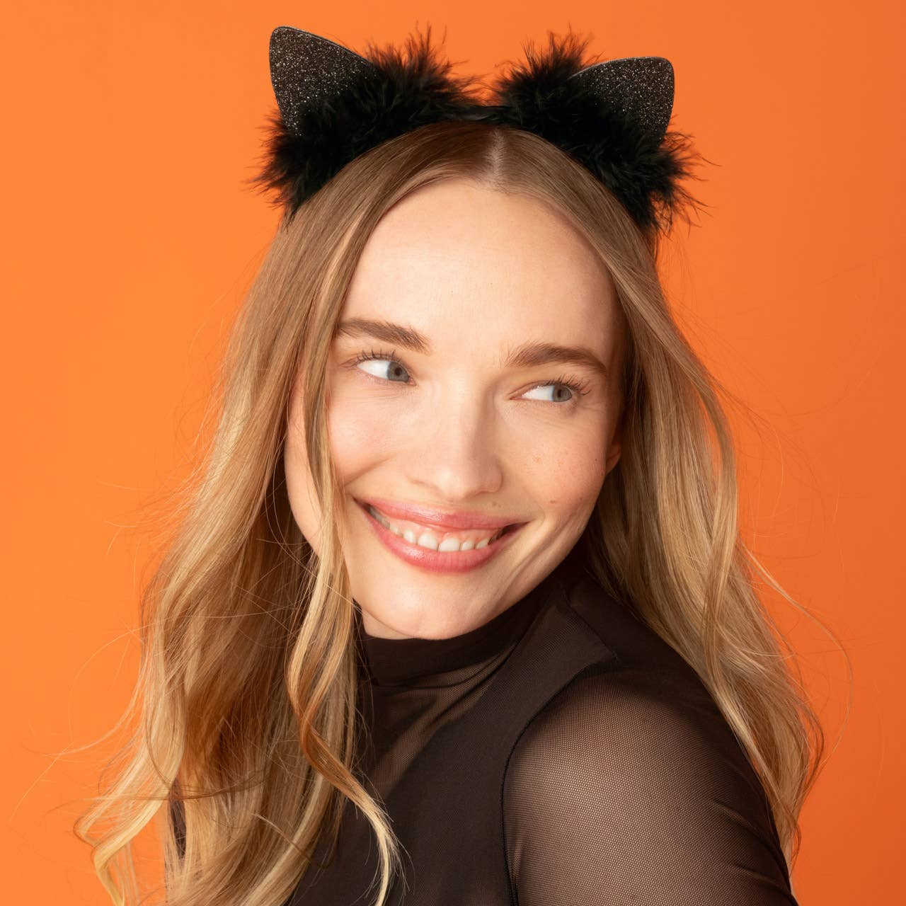 Satin Cat Ears Headband - Black Glitter | KITSCH