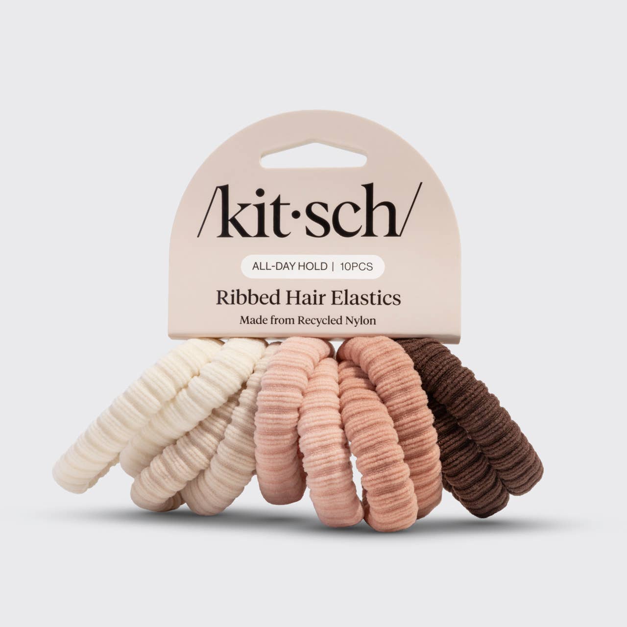 Recycled Fabric Ribbed Hair Elastics 10pc Set - Blush | KITSCH