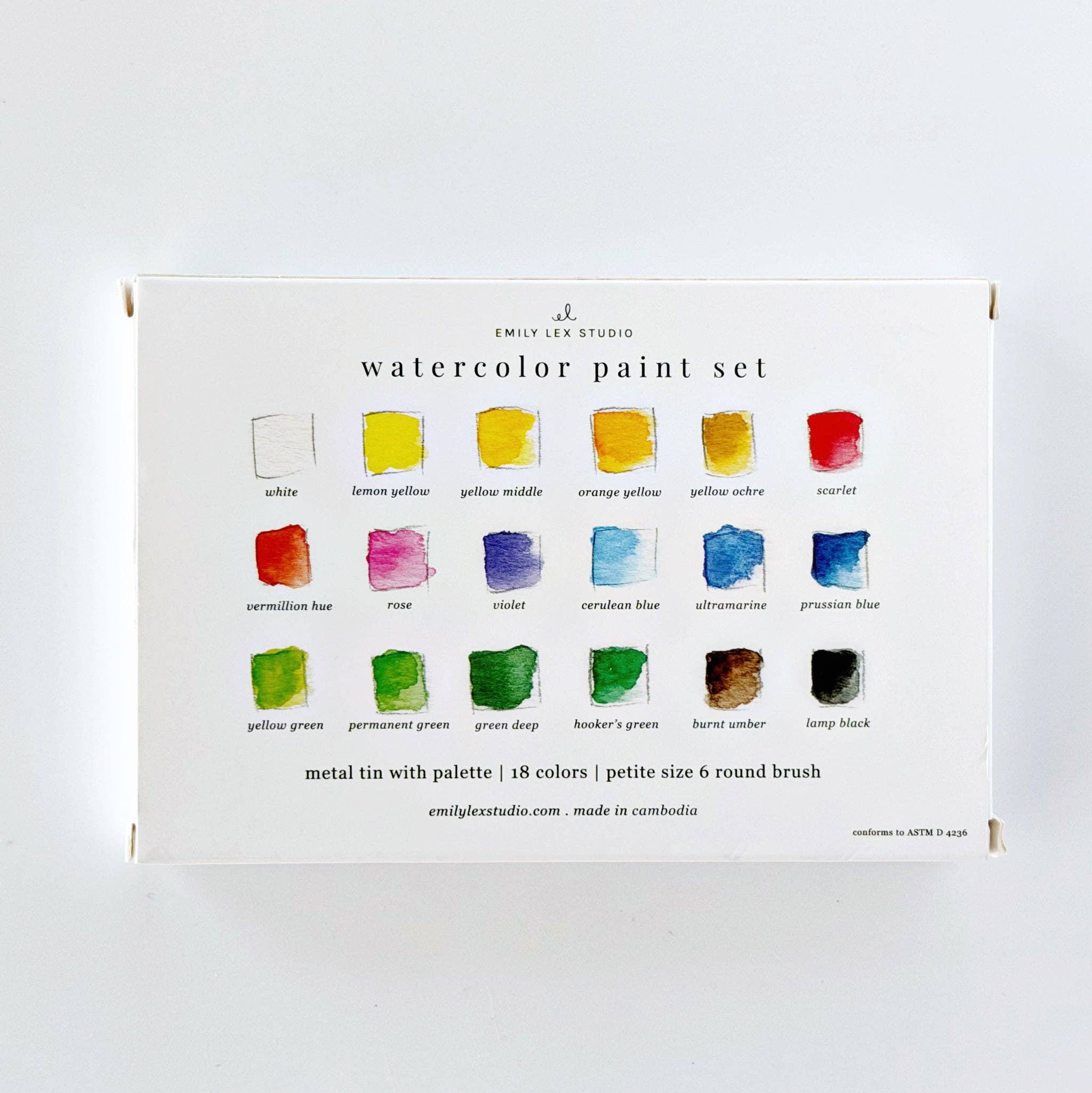 Watercolor paint set 18 colors with brush | Emily Lex Studio