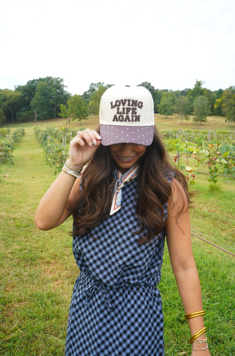 Loving Life Again - Brown & Blue Polka Dot Trucker Hat | Kenzkustomz