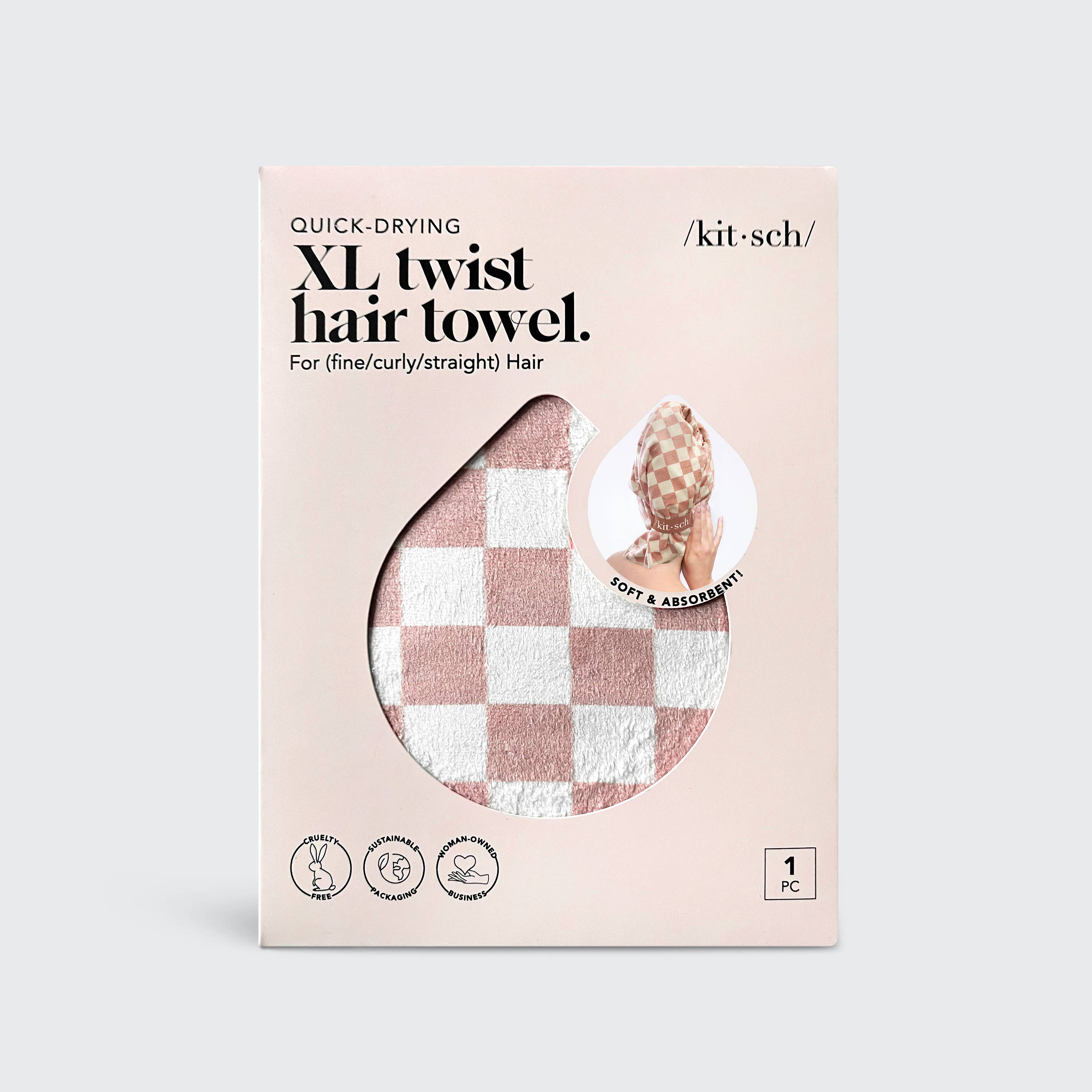 Extra Large Quick-Dry Hair Towel Wrap- Terracotta Checker | KITSCH