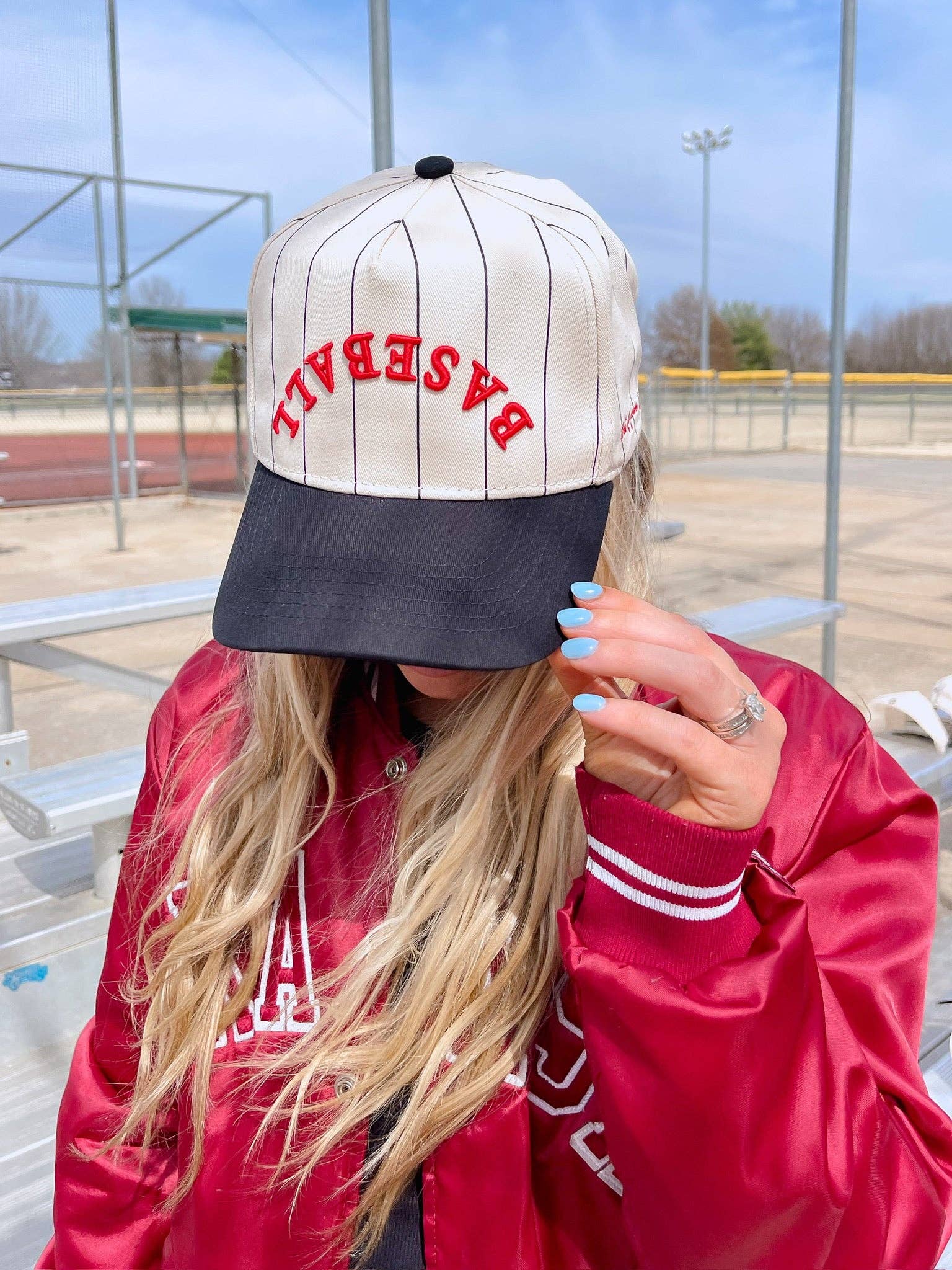 BASEBALL - Red on Black Stripe Vintage Hat | Kenzkustomz