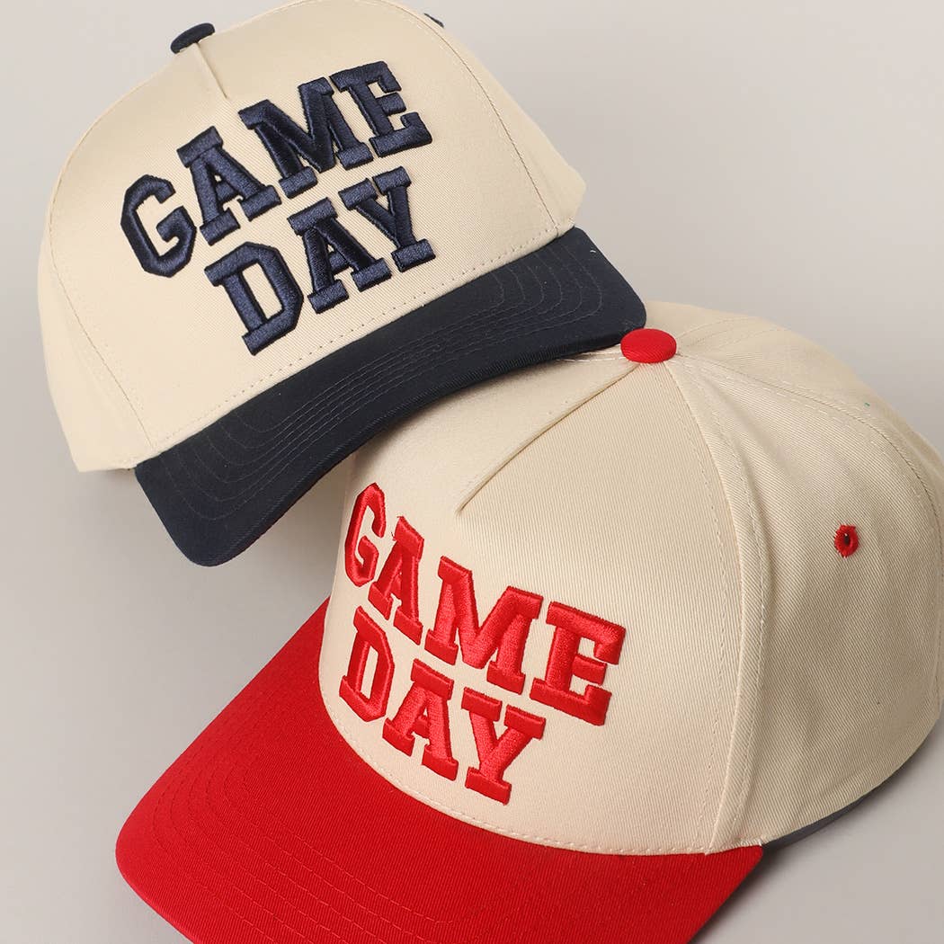 GAME DAY 3D Letter Embroidered Two-Tone Trucker Hat | Fashion City