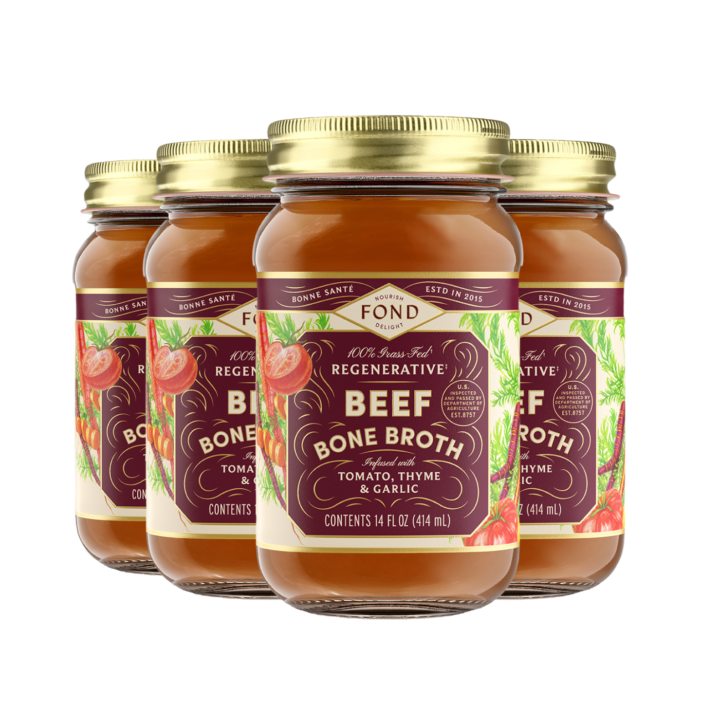 Tomato & Thyme Grass-fed Beef Bone Broth 14oz | Fond Regenerative