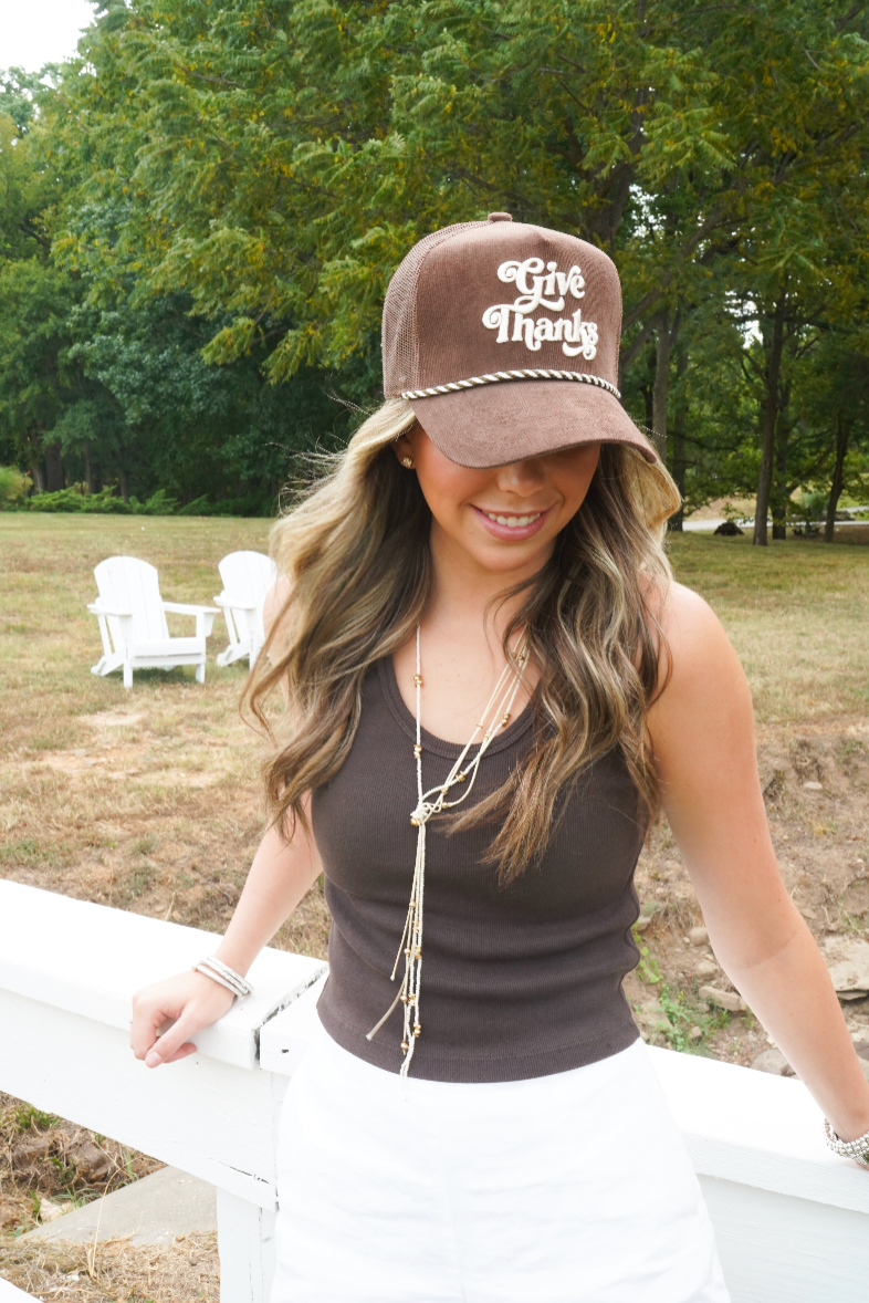 Give Thanks - Brown Corduroy Trucker Hat | Kenzkustomz