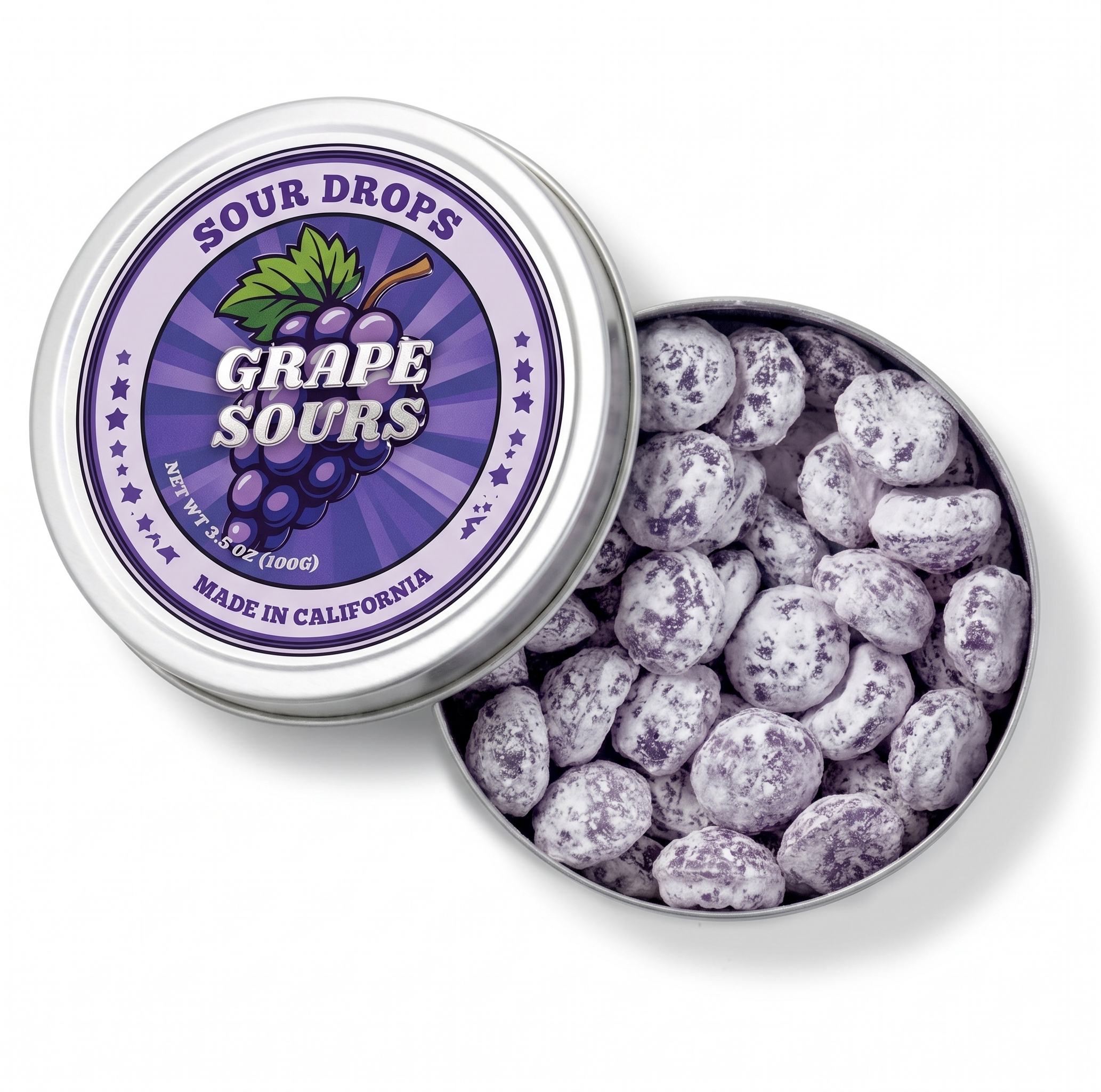 Grape Sours: 3.5oz Dye-Free Candy Tins | Sour Drops