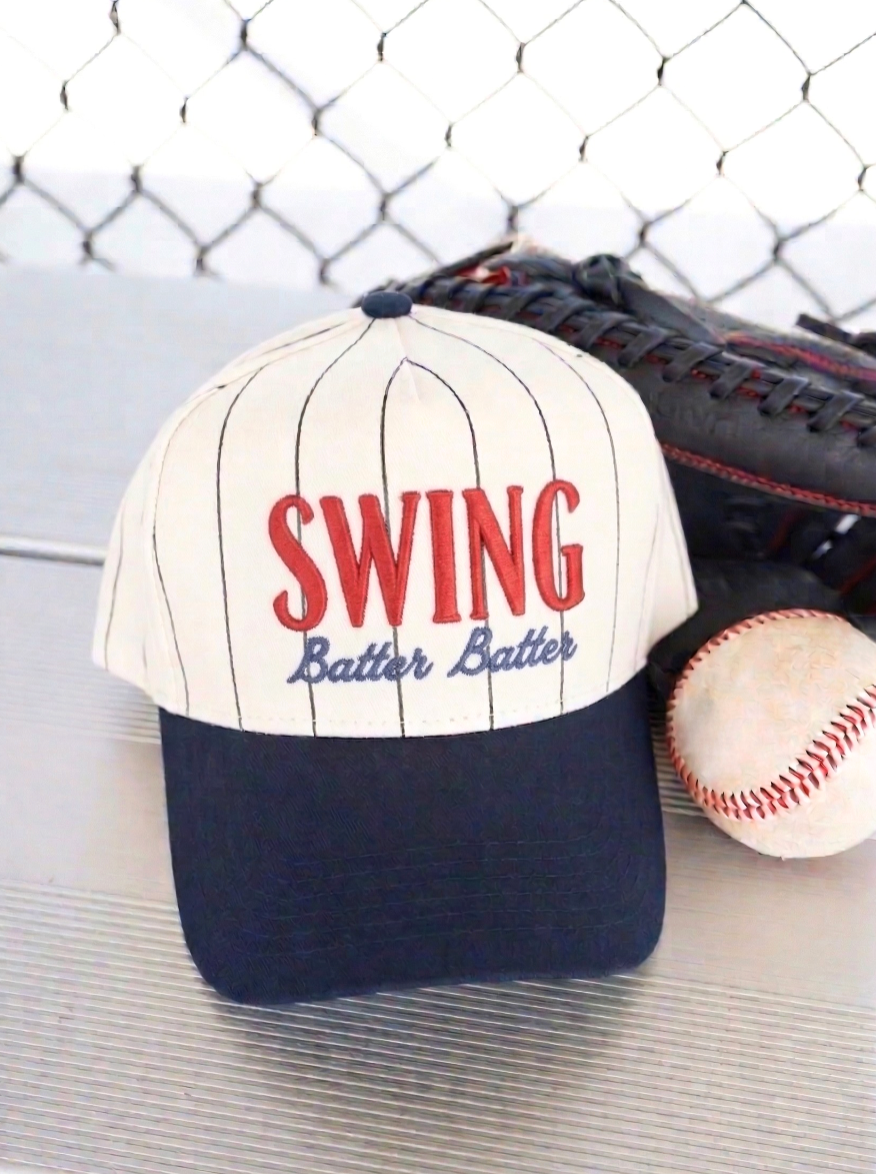Swing Batter Batter - Navy Pinstripe Trucker Hat | Kenzkustomz