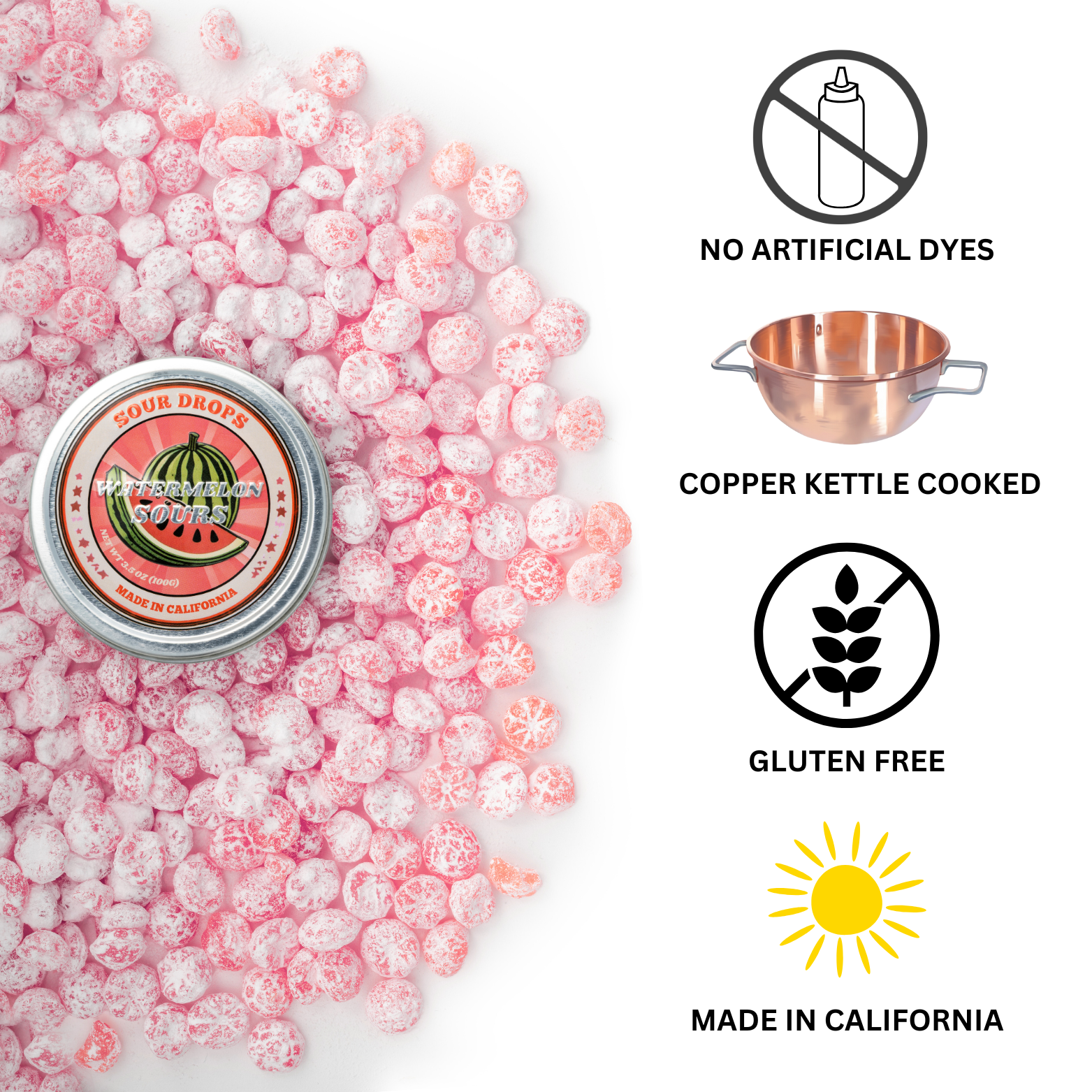 Watermelon Sours: 3.5oz Dye-Free Candy Tins | Sour Drops