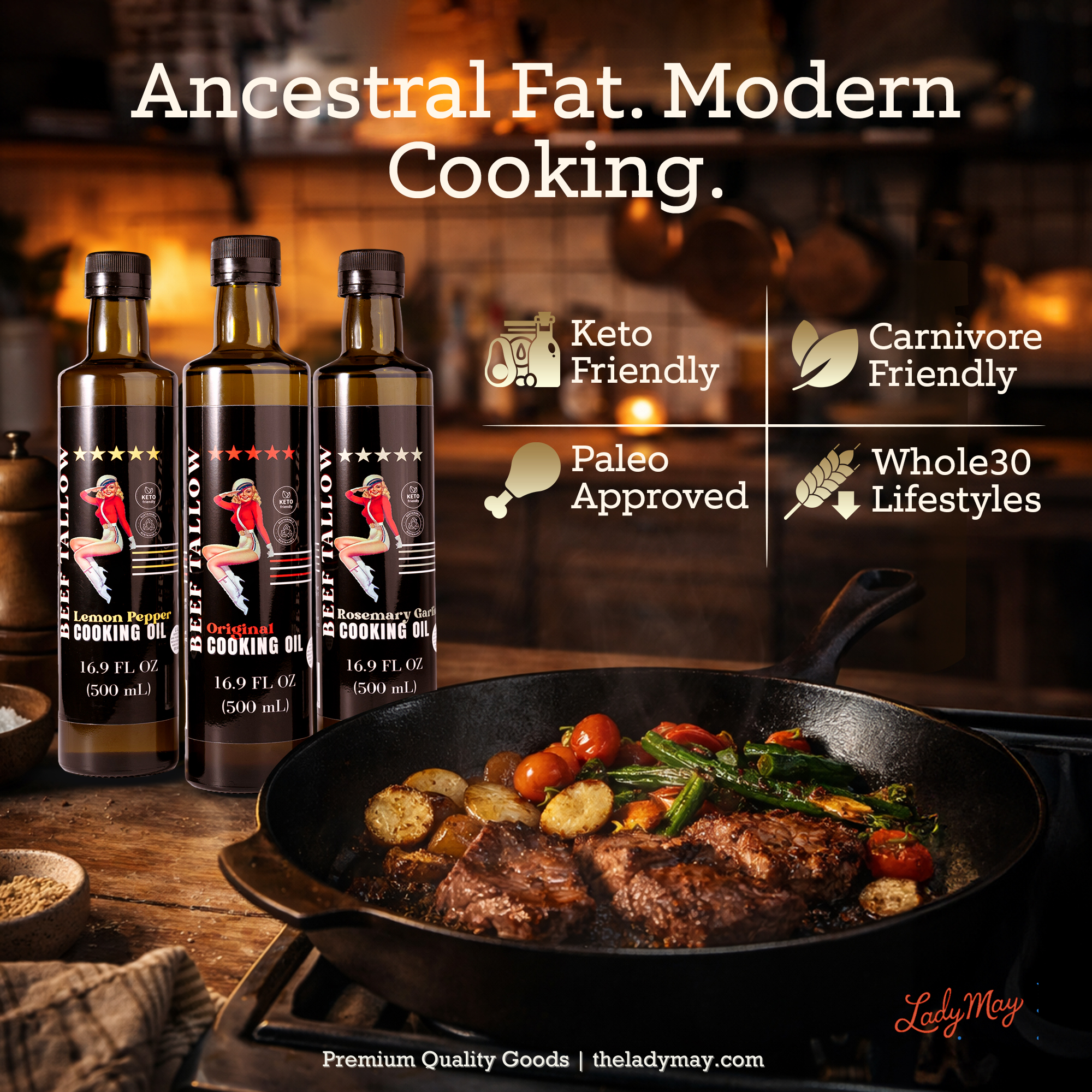 Premium Grass-Fed Beef Tallow Cooking Oil | Lady May Tallow