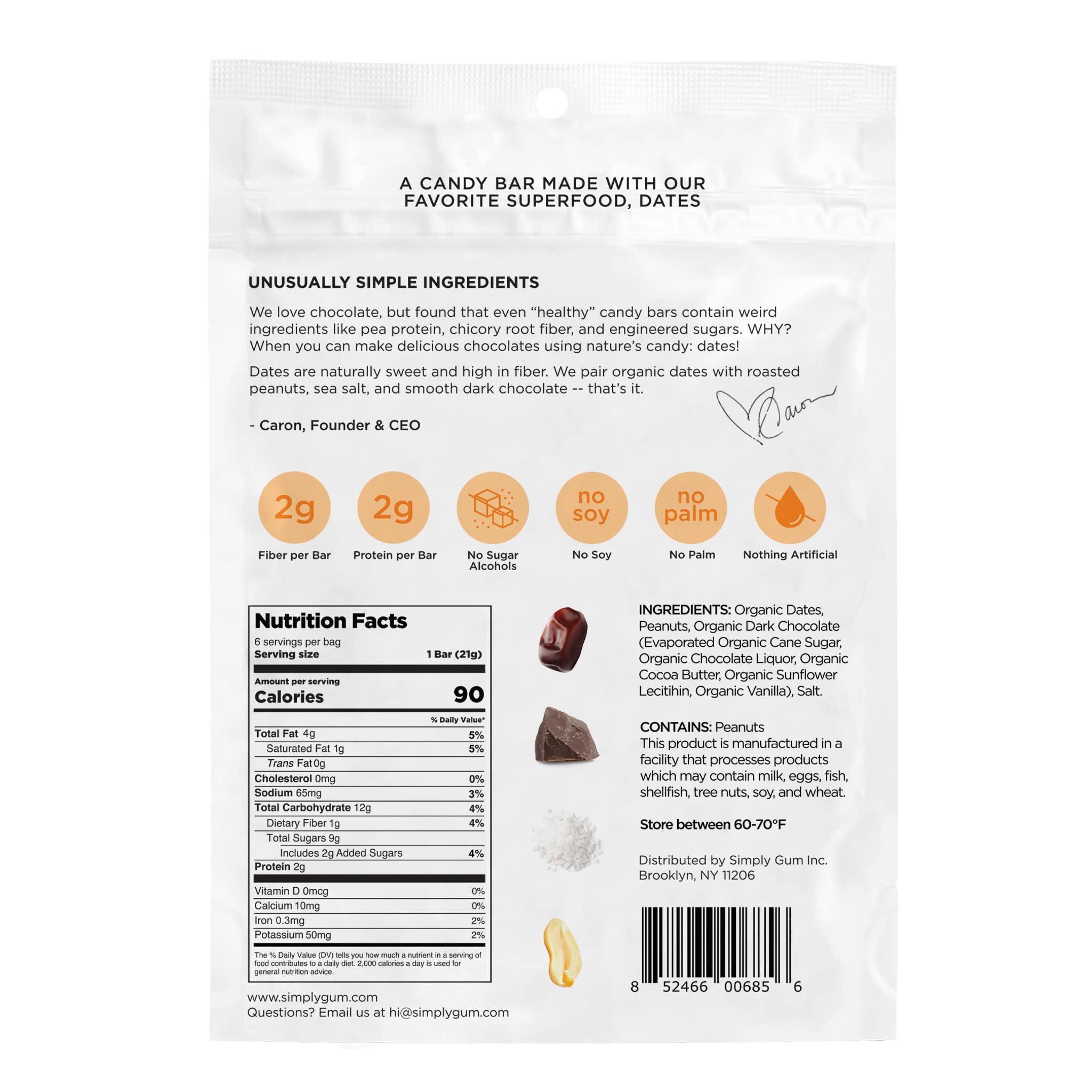 Chocolate Date Bars | Salted Peanut | Simply Gum