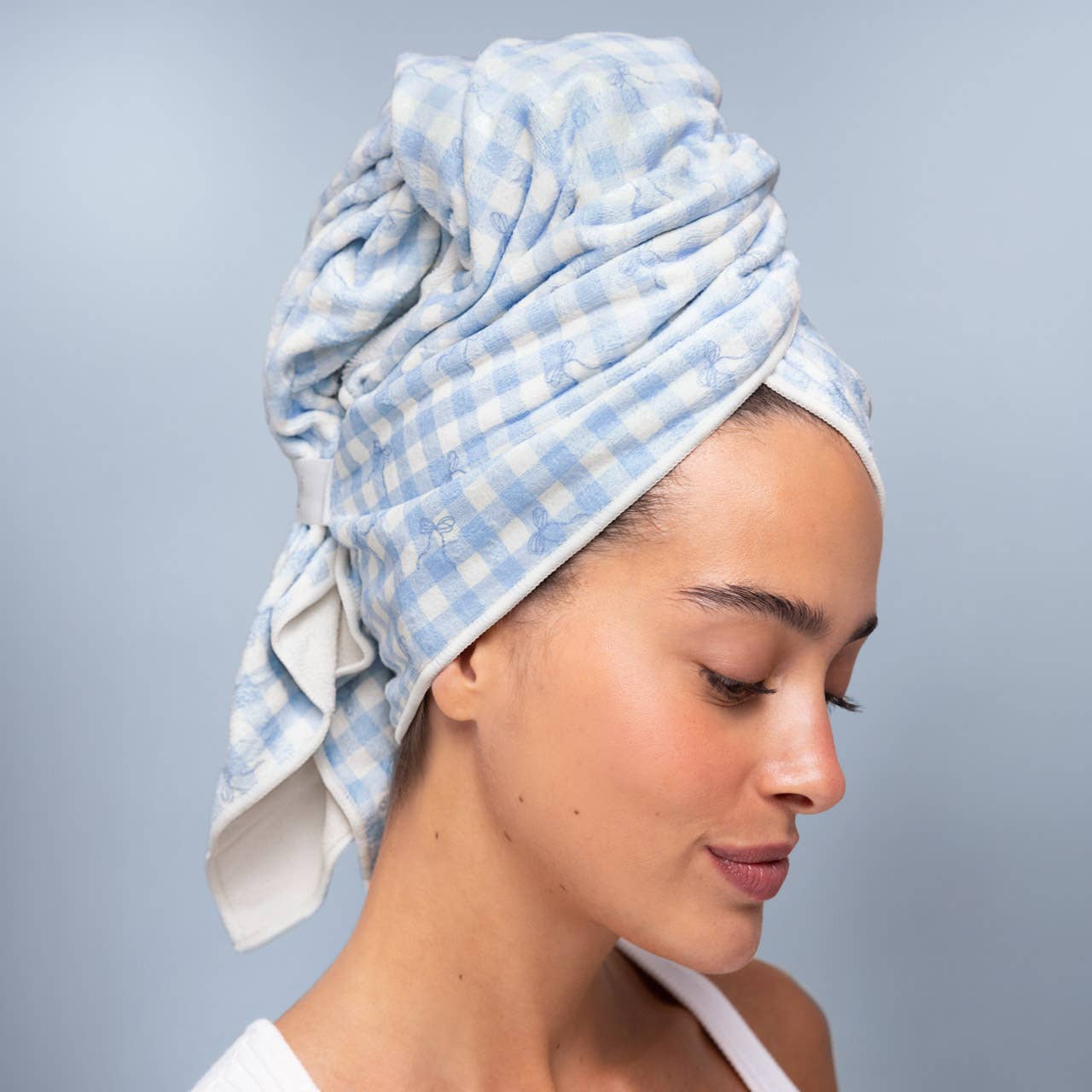 XL Hair Towel Wrap - Gingham Blue | KITSCH