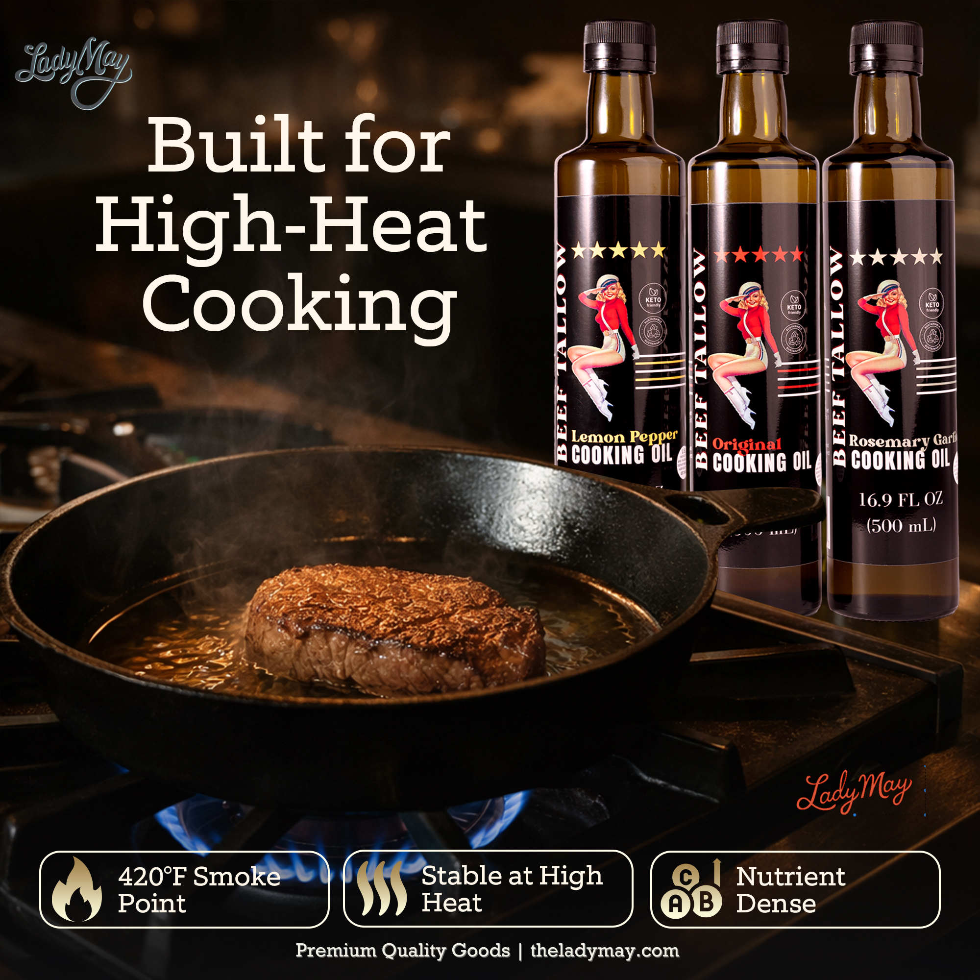 Premium Grass-Fed Beef Tallow Cooking Oil | Lady May Tallow