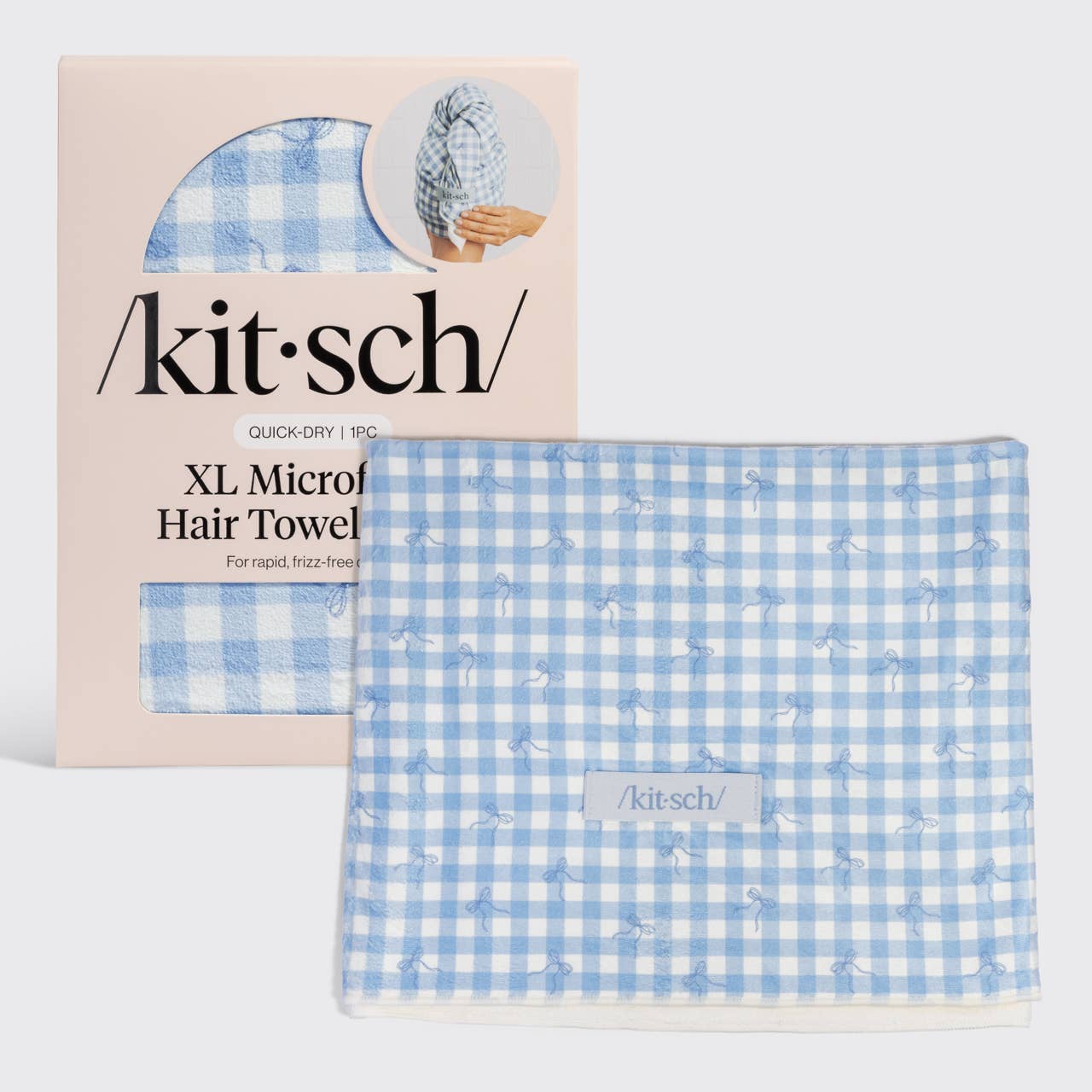 XL Hair Towel Wrap - Gingham Blue | KITSCH