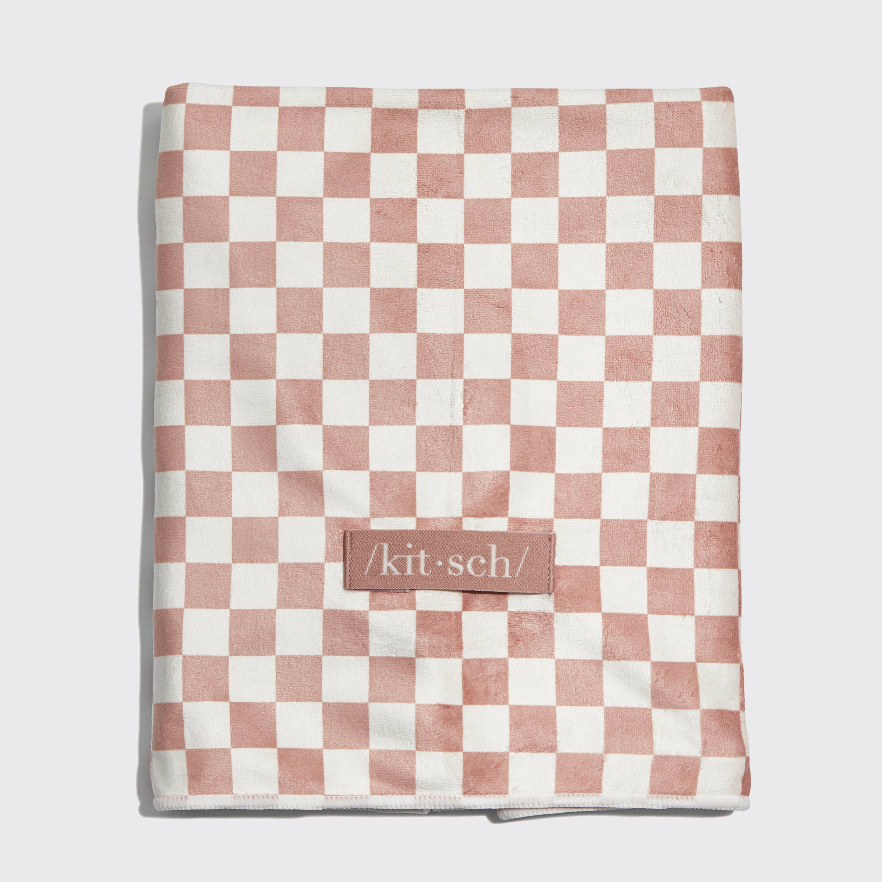 Extra Large Quick-Dry Hair Towel Wrap- Terracotta Checker | KITSCH