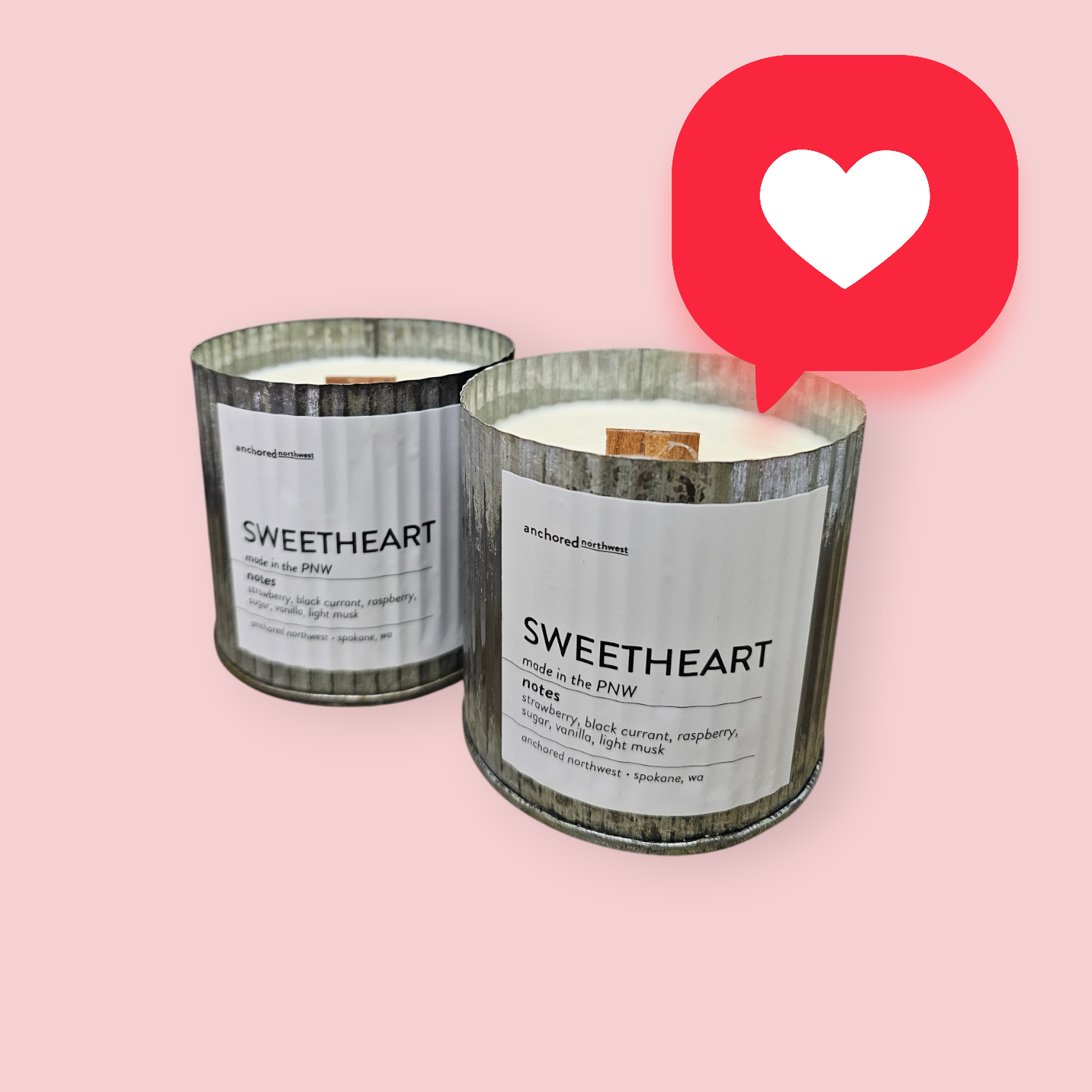 Sweetheart Valentine's Day Rustic Vintage Wood Wick Candle | Anchored Northwest