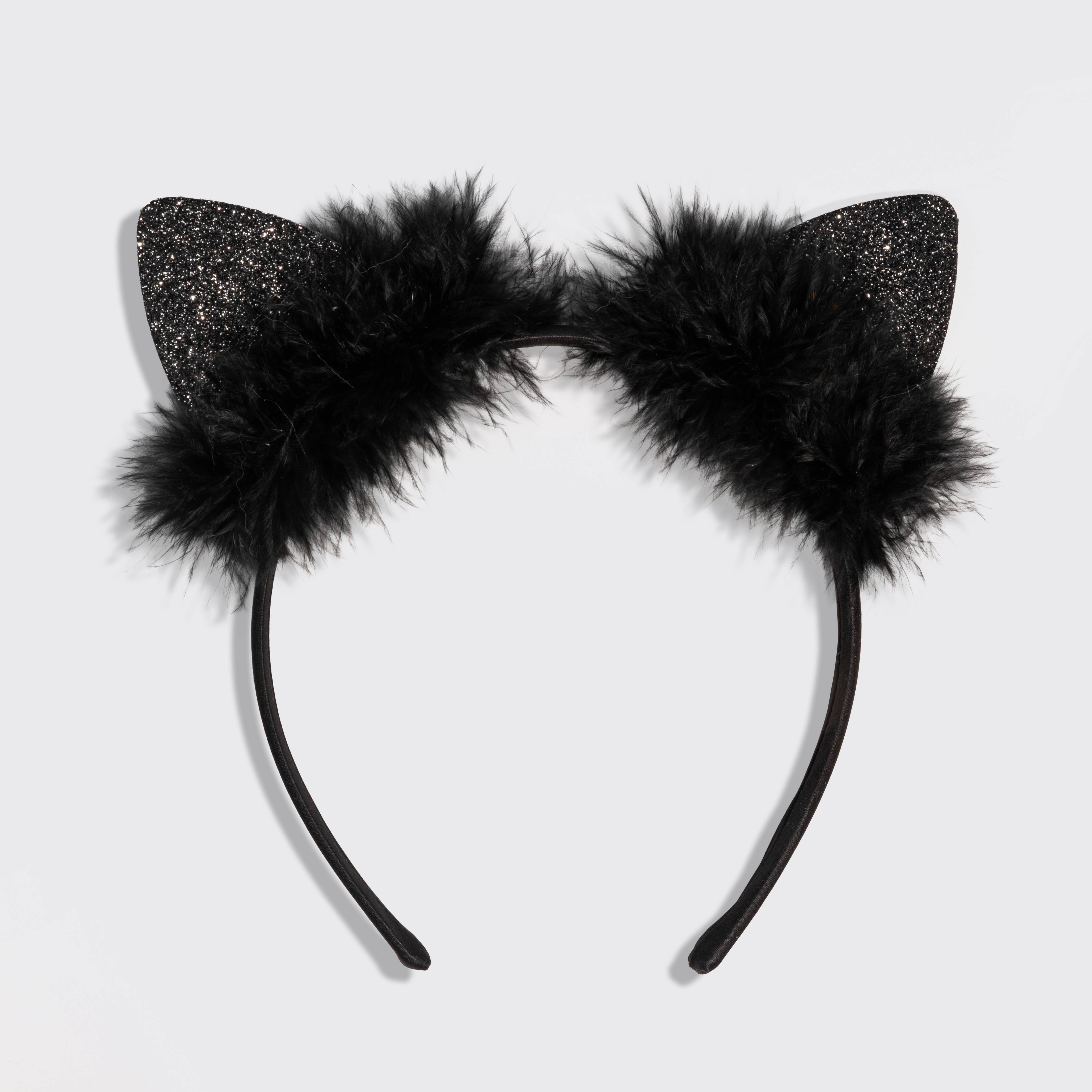 Satin Cat Ears Headband - Black Glitter | KITSCH
