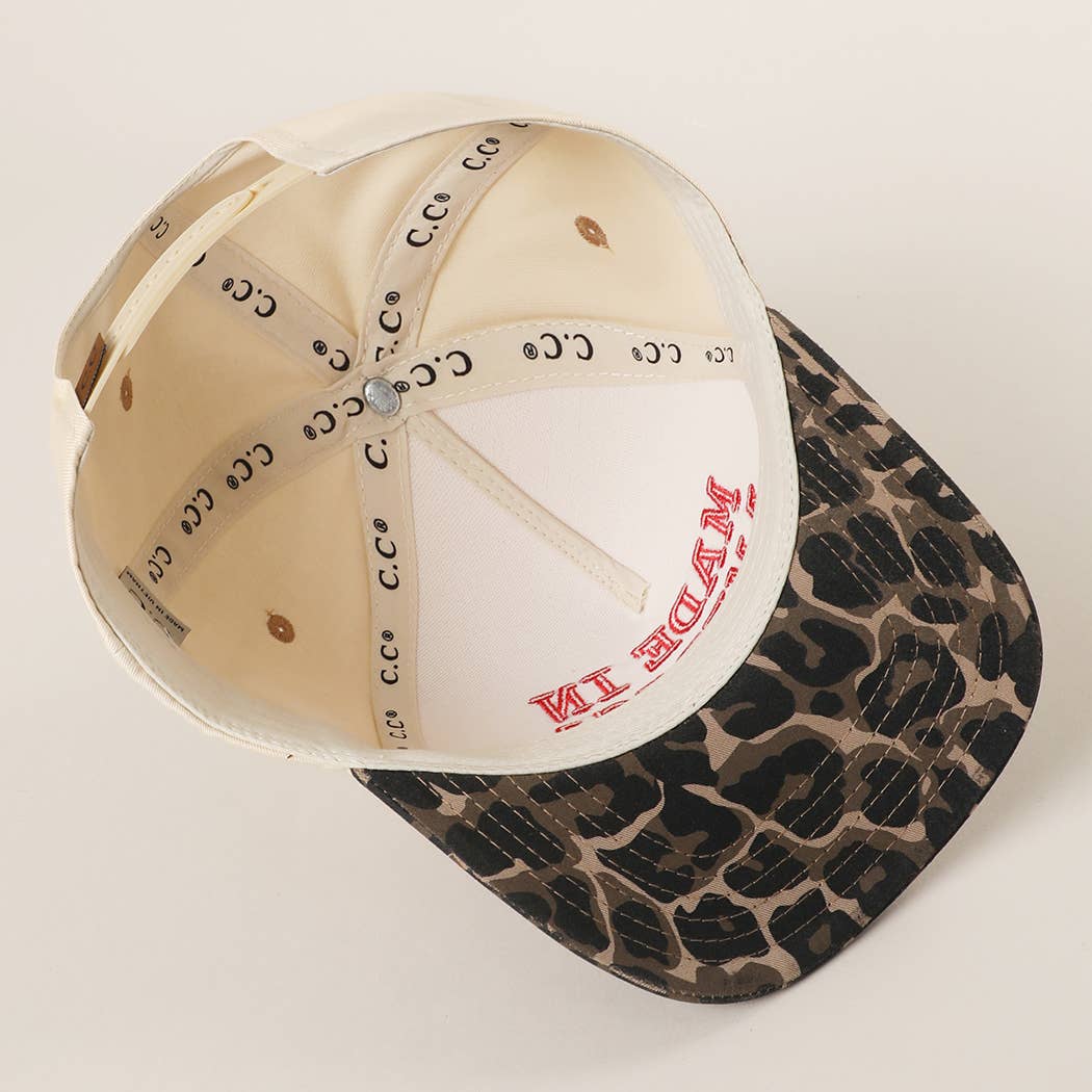 MADE IN AMERICA 3D Embroidered Two-Tone Leopard Brim Trucker | Fashion City