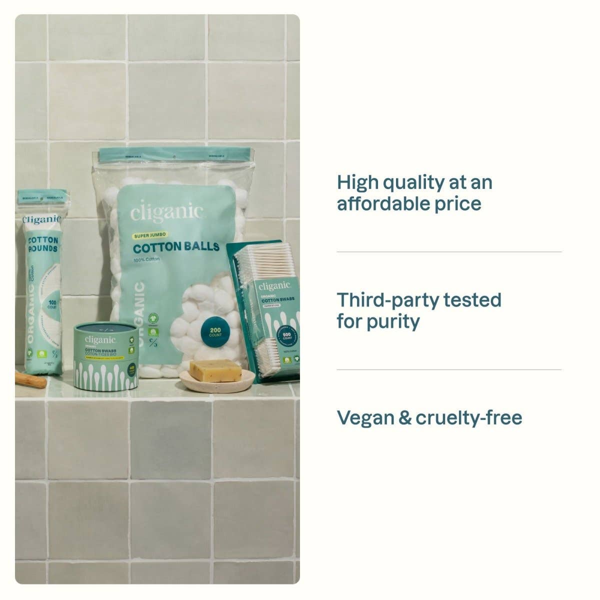 Organic Cotton Swabs 500 Count | Cliganic
