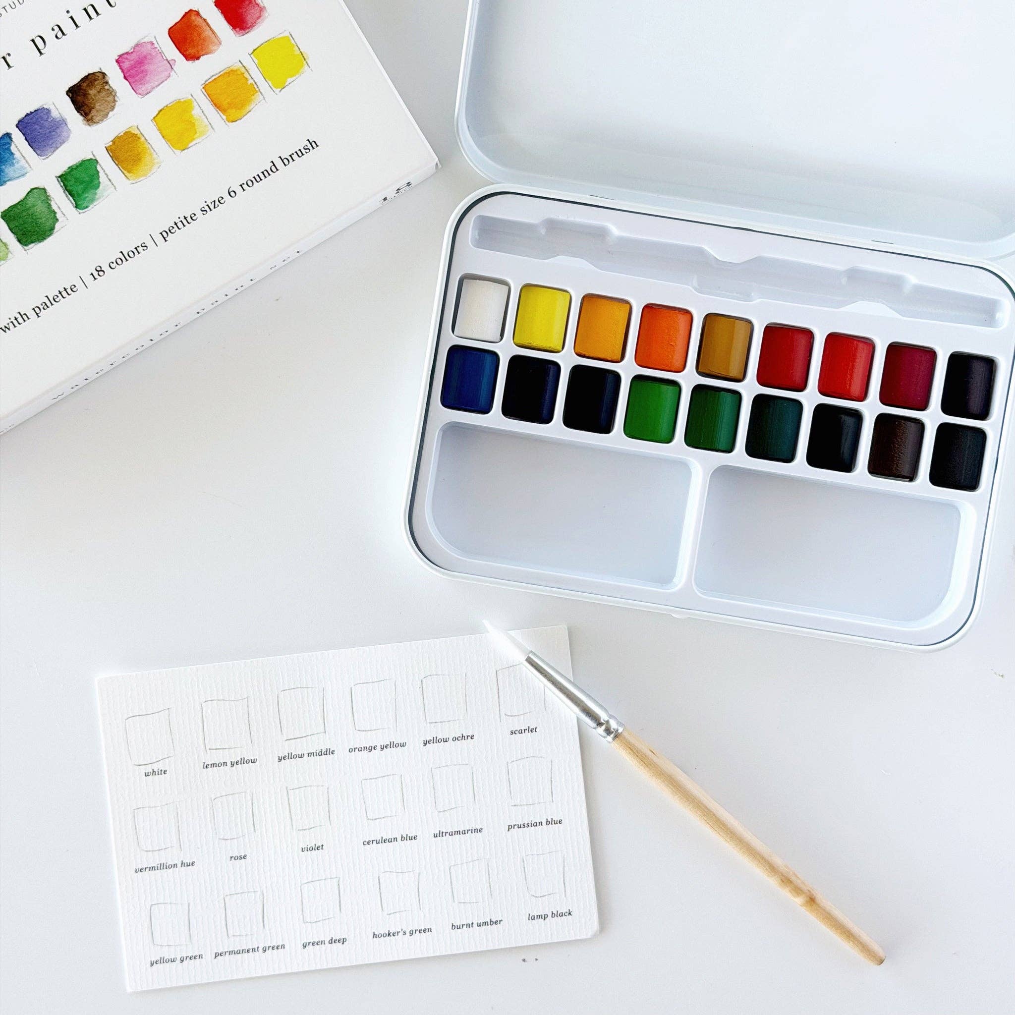 Watercolor paint set 18 colors with brush | Emily Lex Studio