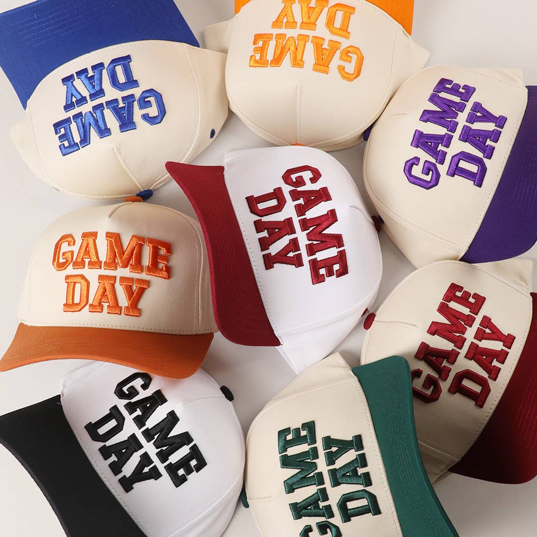 GAME DAY 3D Letter Embroidered Two-Tone Trucker Hat | Fashion City