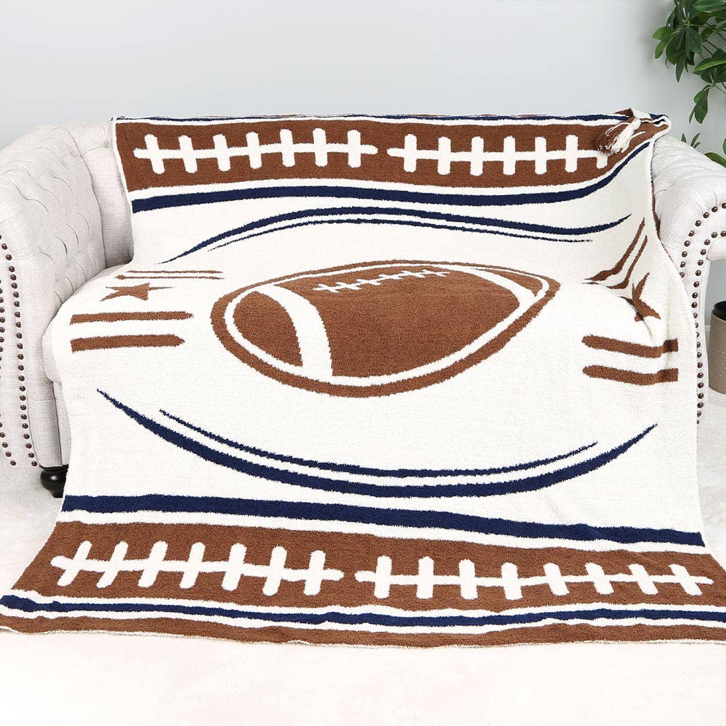 Football Pattern Throw Blanket with Tassels | Fashion City