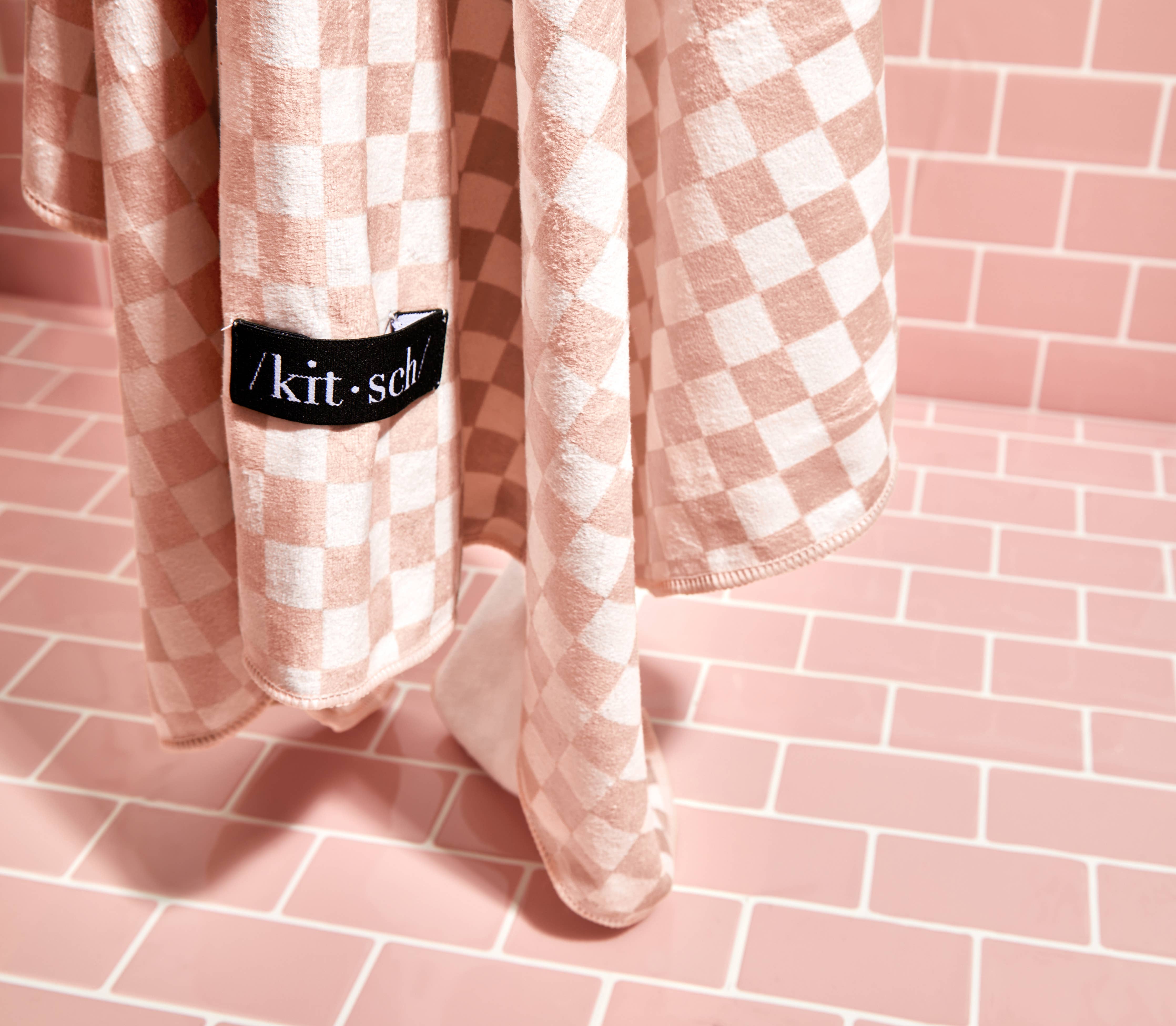 Extra Large Quick-Dry Hair Towel Wrap- Terracotta Checker | KITSCH