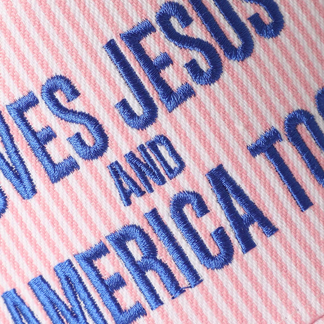 LOVES JESUS AND AMERICA TOO Embroidered Seersucker Hat | Fashion City