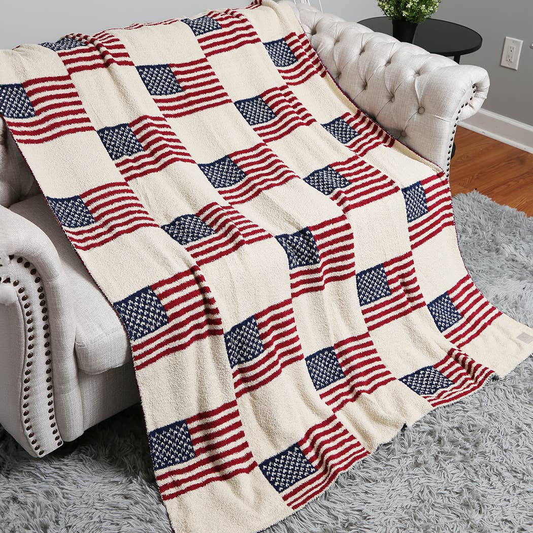 Repeating US Flag Pattern Print Soft Throw Blanket | Fashion City