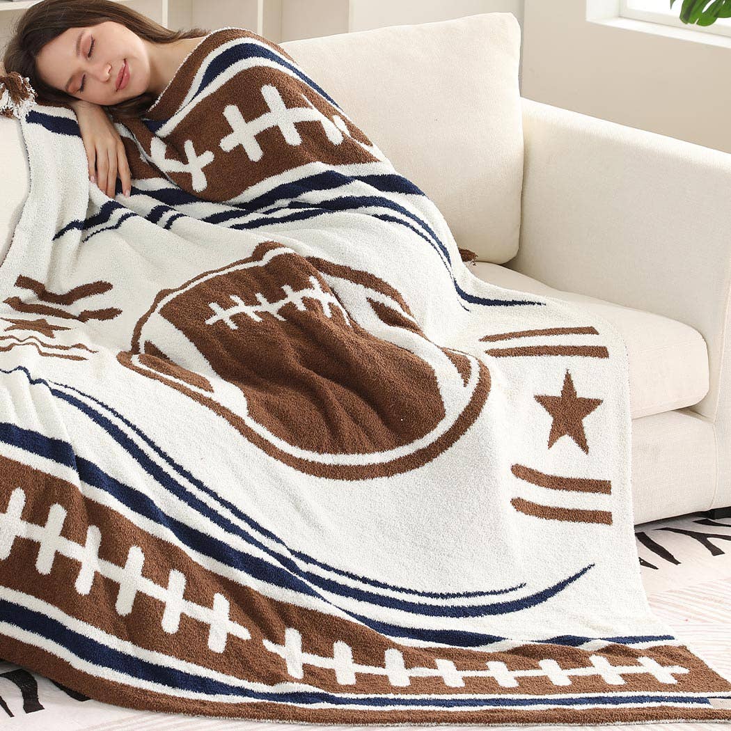 Football Pattern Throw Blanket with Tassels | Fashion City