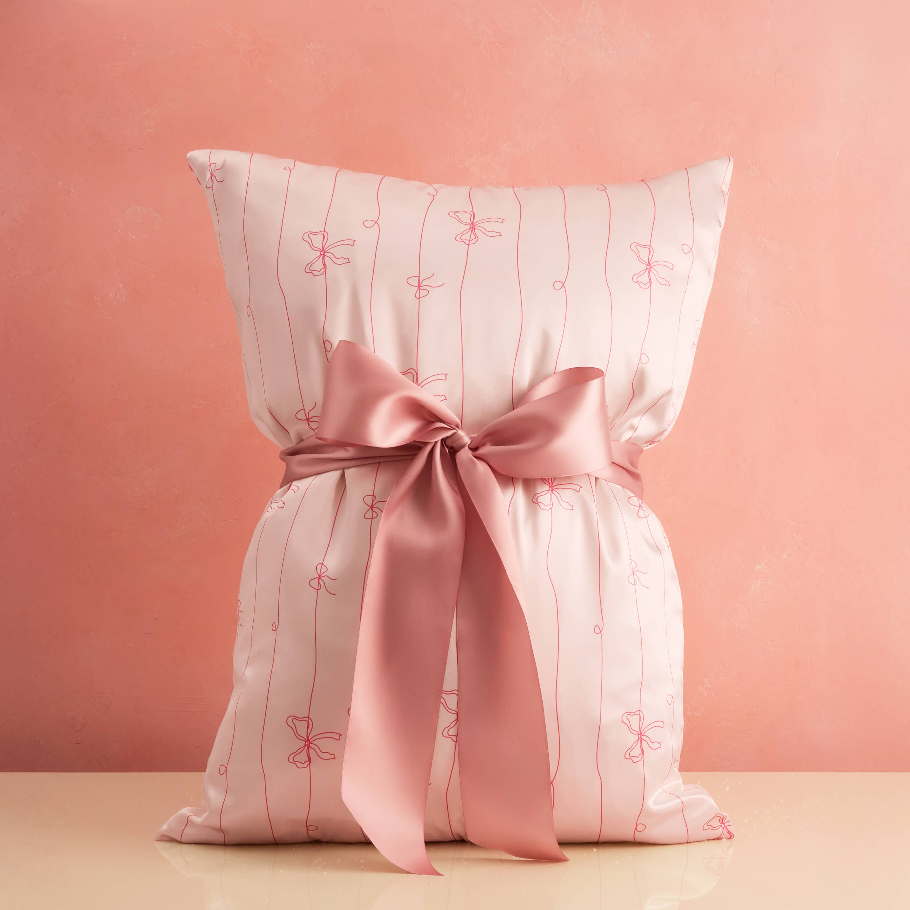 Holiday Satin Pillowcase in Striped Bows | Kitsch