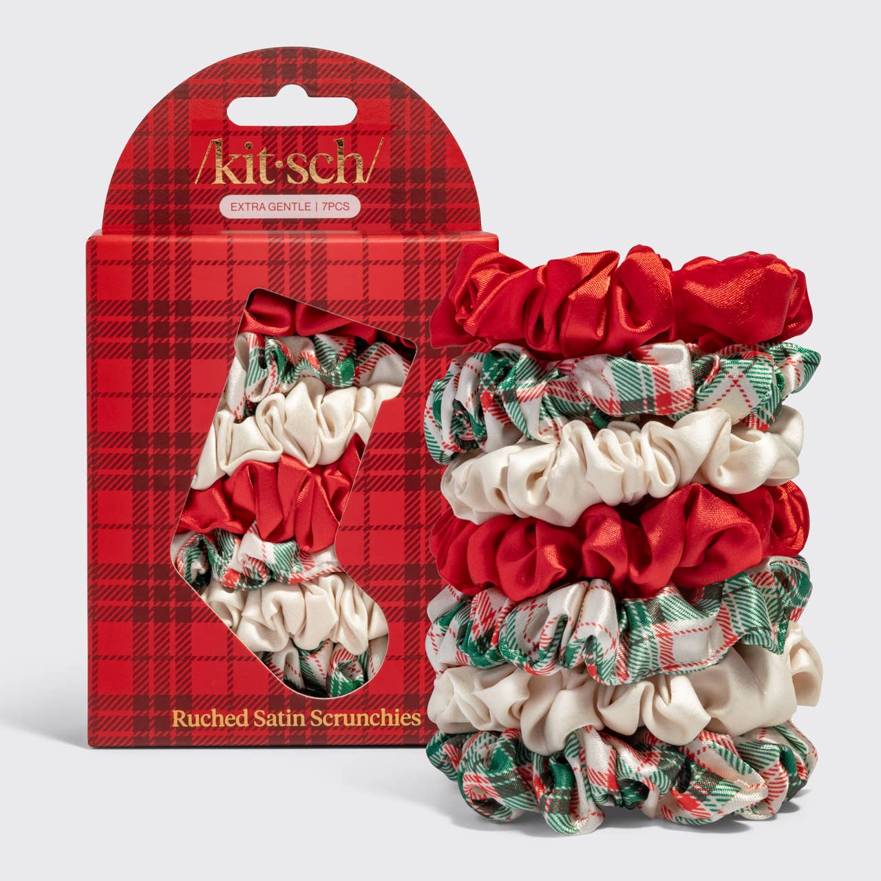 Holiday Ruched Satin Scrunchies 7pc Set | KITSCH