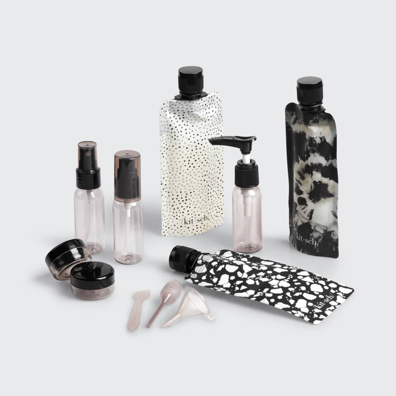 Refillable Ultimate Travel 11pc Set - Black & Ivory | Kitsch