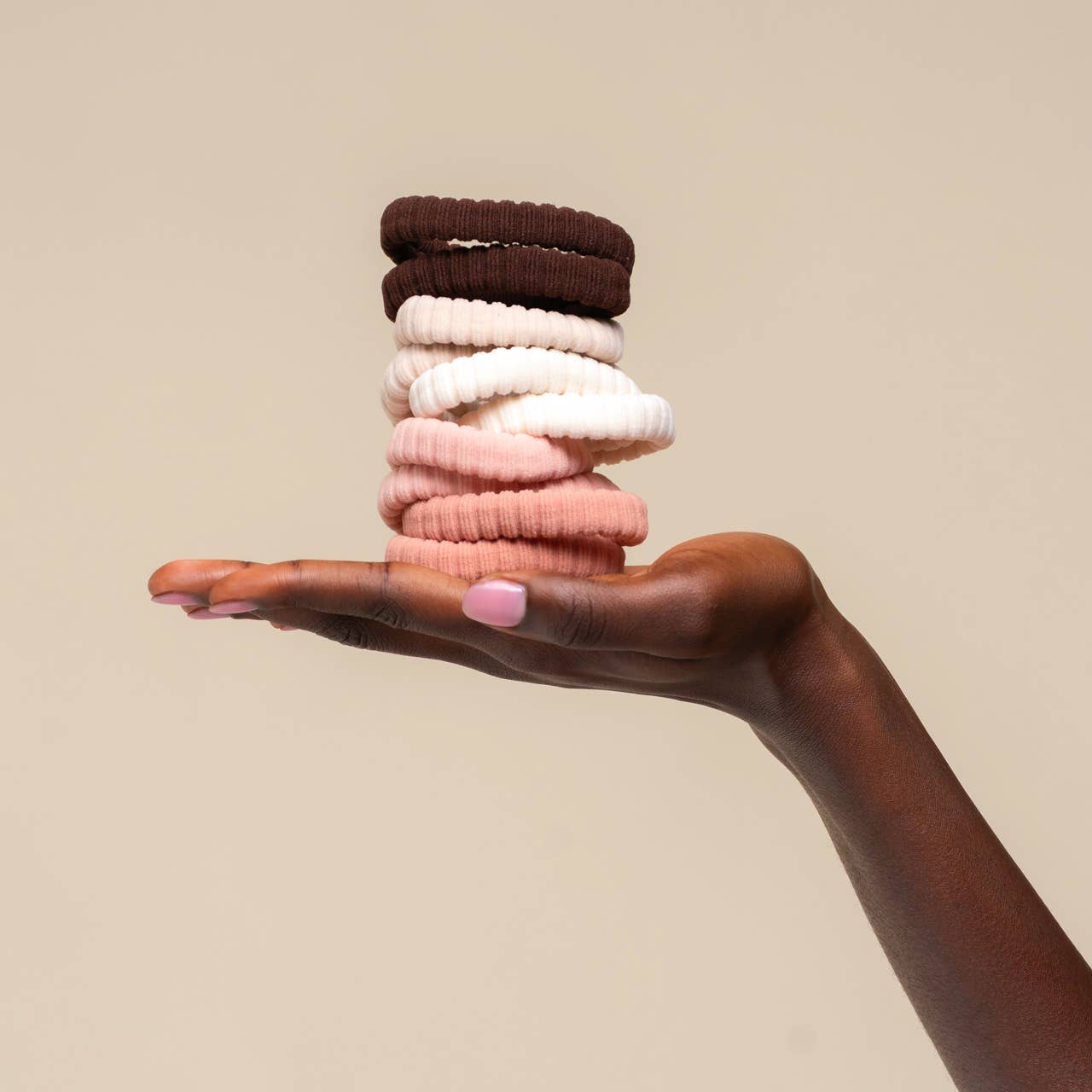 Recycled Fabric Ribbed Hair Elastics 10pc Set - Blush | KITSCH