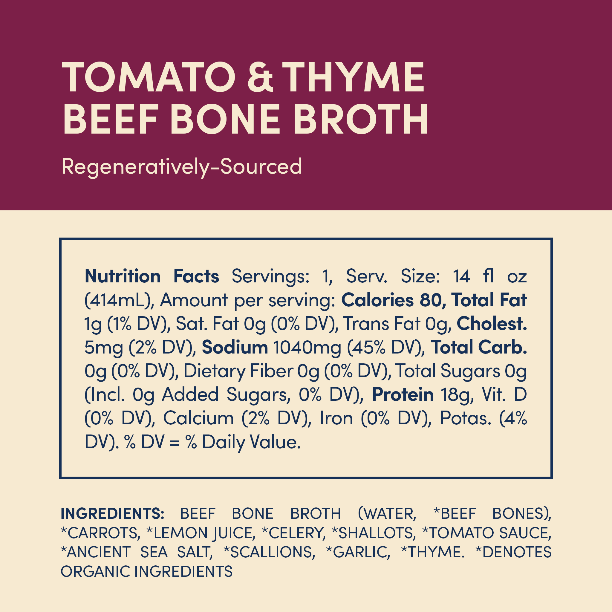 Tomato & Thyme Grass-fed Beef Bone Broth 14oz | Fond Regenerative