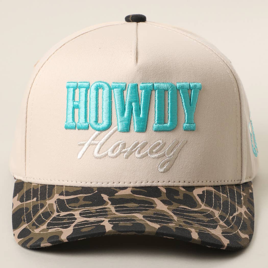 HOWDY HONEY 3D Embroidered Animal Print Brim Trucker Hat | Fashion City