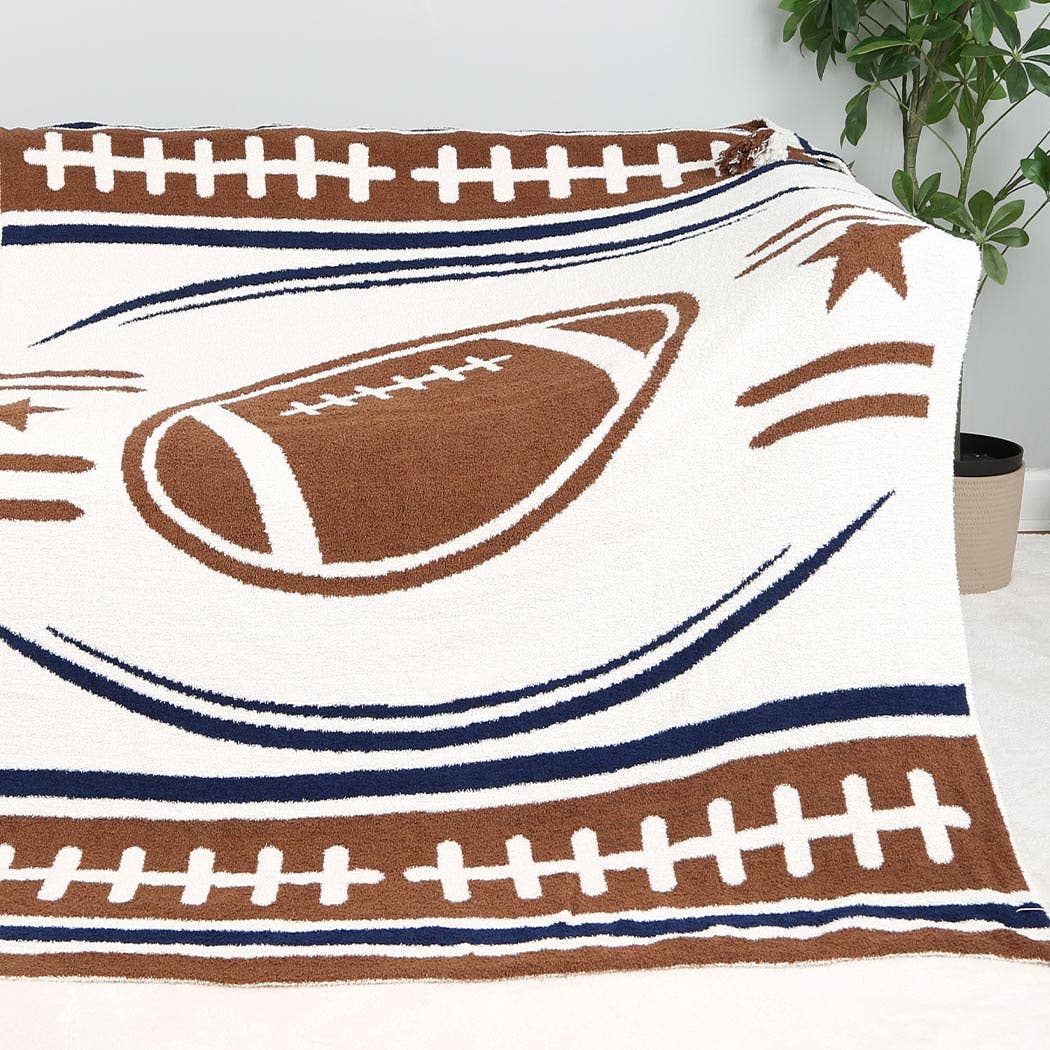 Football Pattern Throw Blanket with Tassels | Fashion City