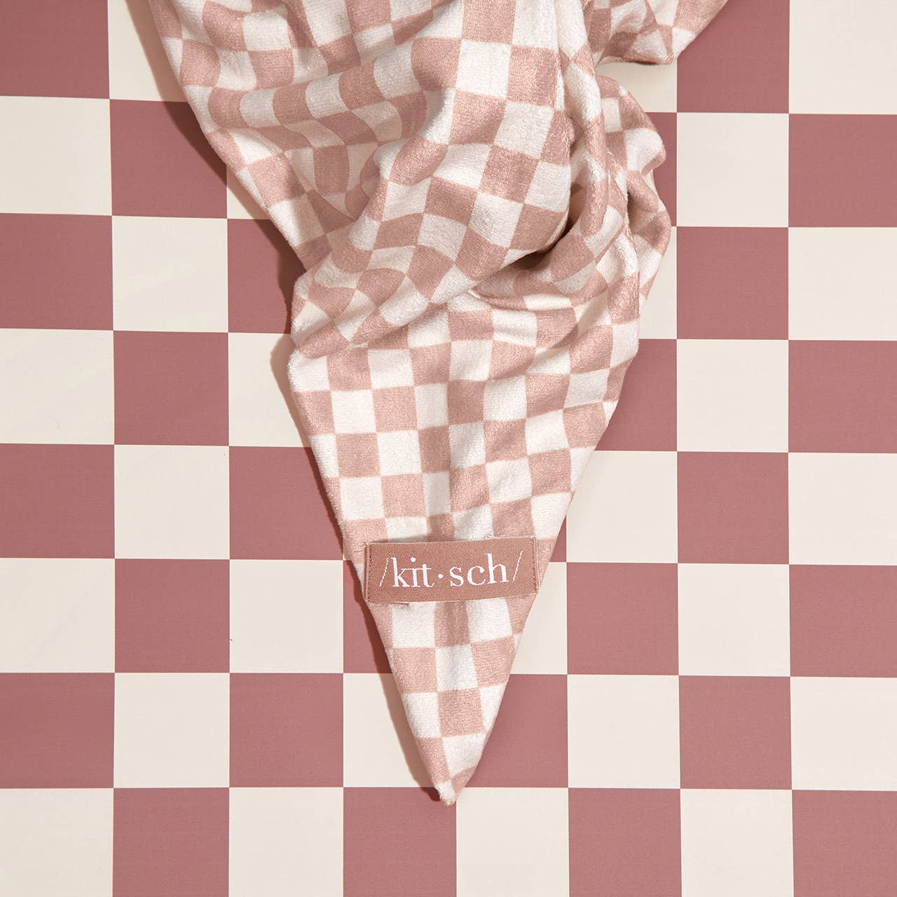 Extra Large Quick-Dry Hair Towel Wrap- Terracotta Checker | KITSCH
