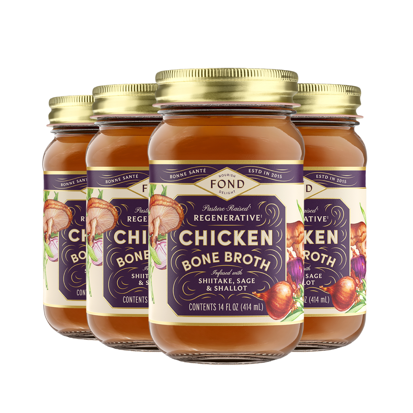 Shiitake & Sage Pasture-Raised Chicken Bone Broth 14oz | Fond Regenerative