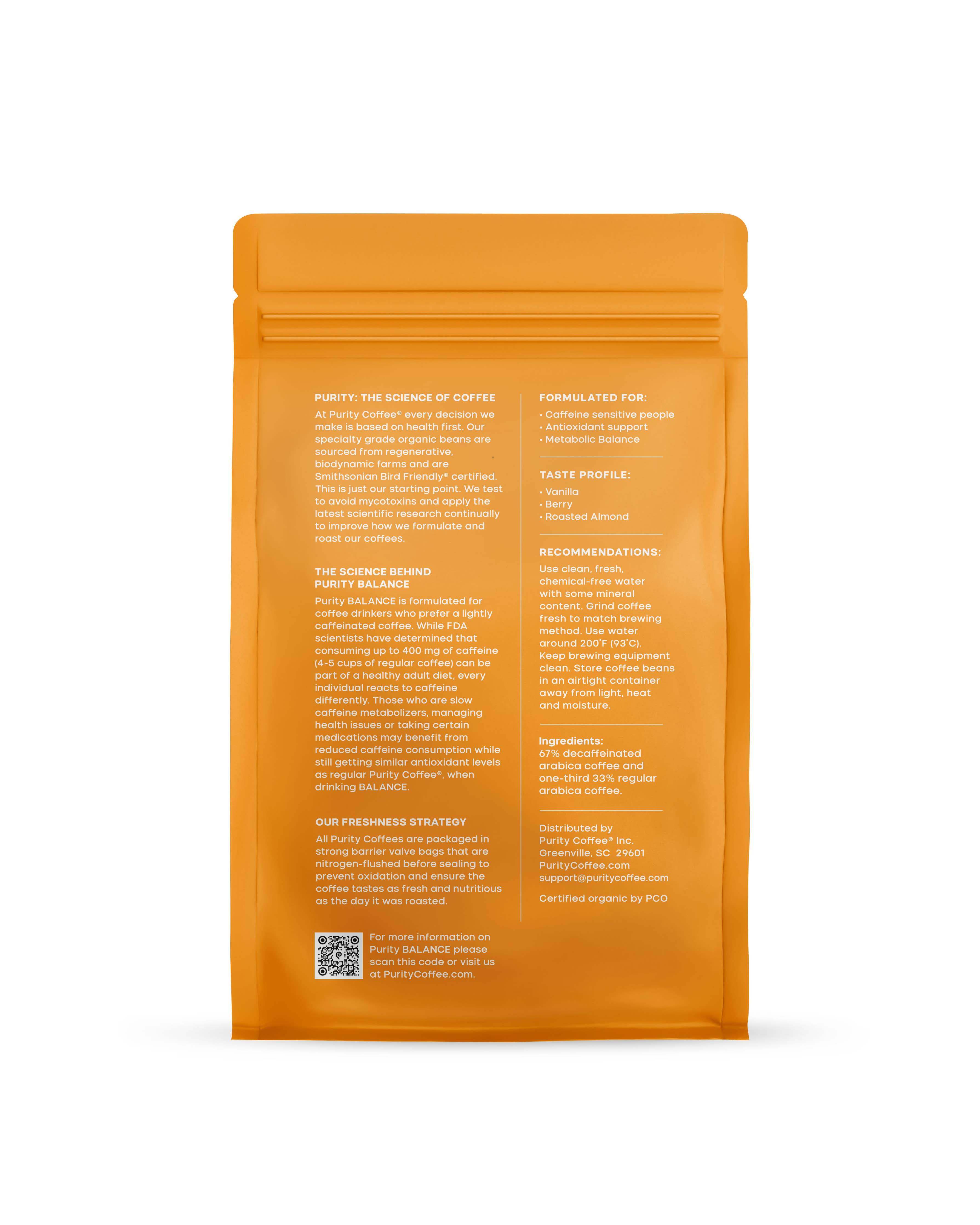 BALANCE: ⅓ Caff Whole Bean Coffee - 12oz Bag | Purity Coffee