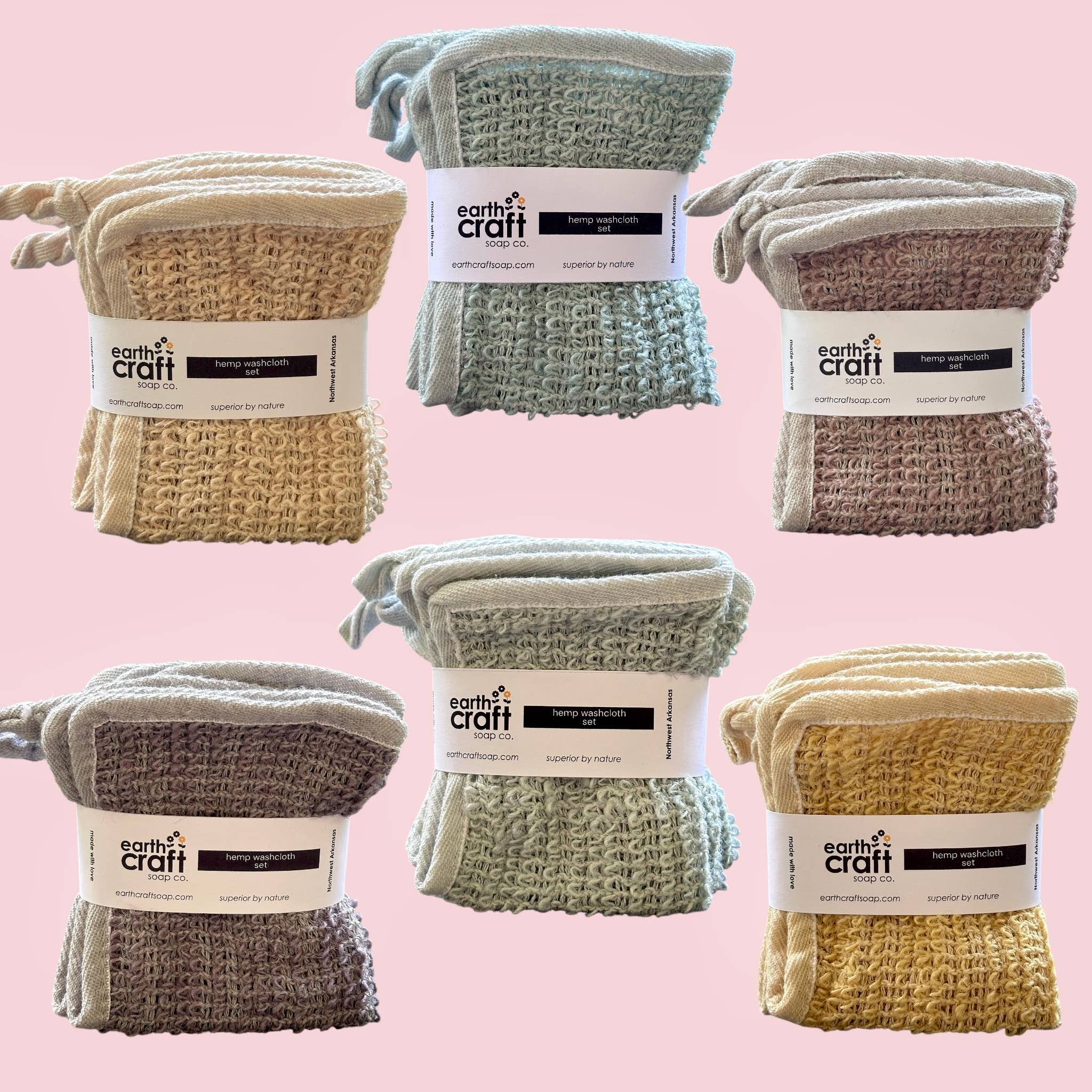 Hemp Washcloth set of 3 Hand-Dyed, Single Hue