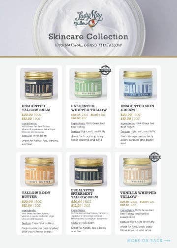 Unscented Tallow Balm - All Natural Grass Fed Beef Tallow Moisturizer | Lady May Tallow
