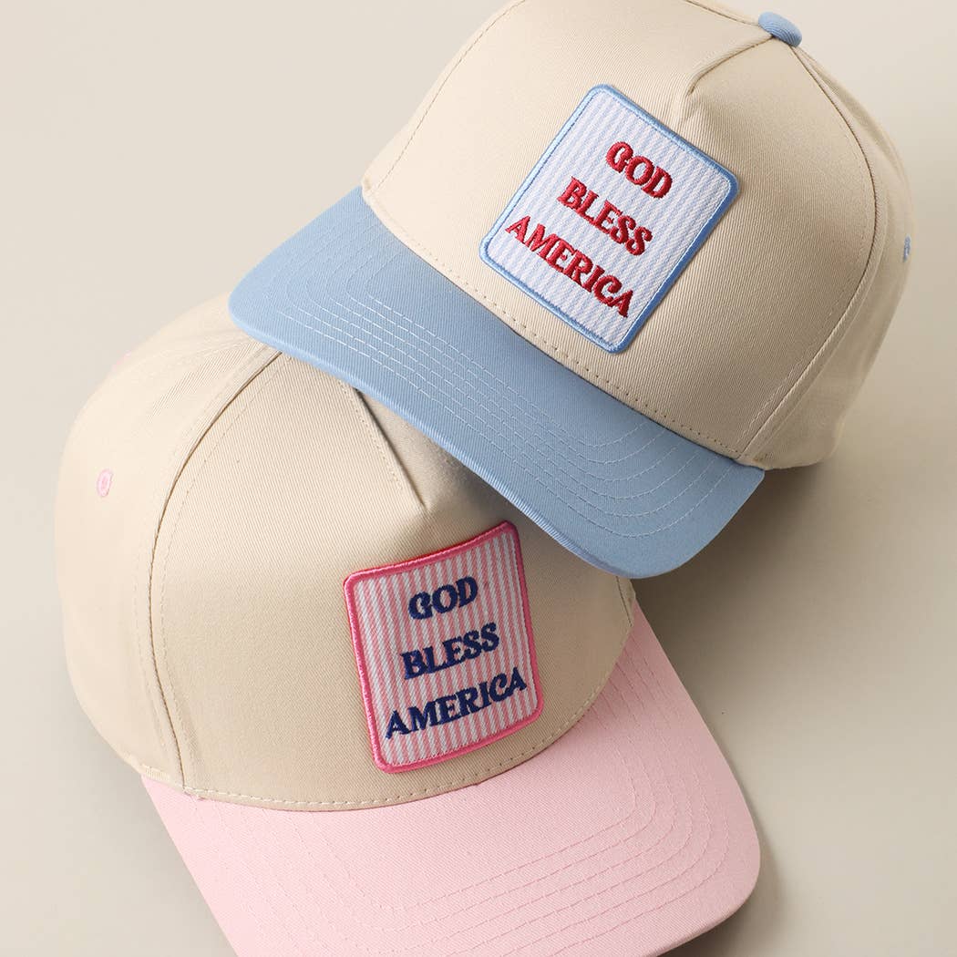 GOD BLESS AMERICA Embroidered Patch Two Tone Trucker Hat | Fashion City