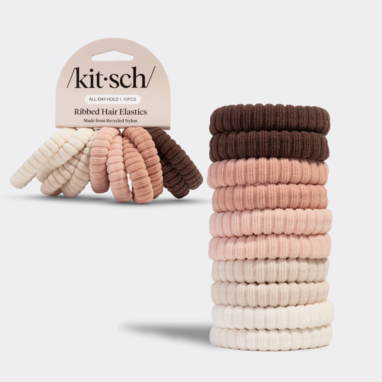 Recycled Fabric Ribbed Hair Elastics 10pc Set - Blush | KITSCH