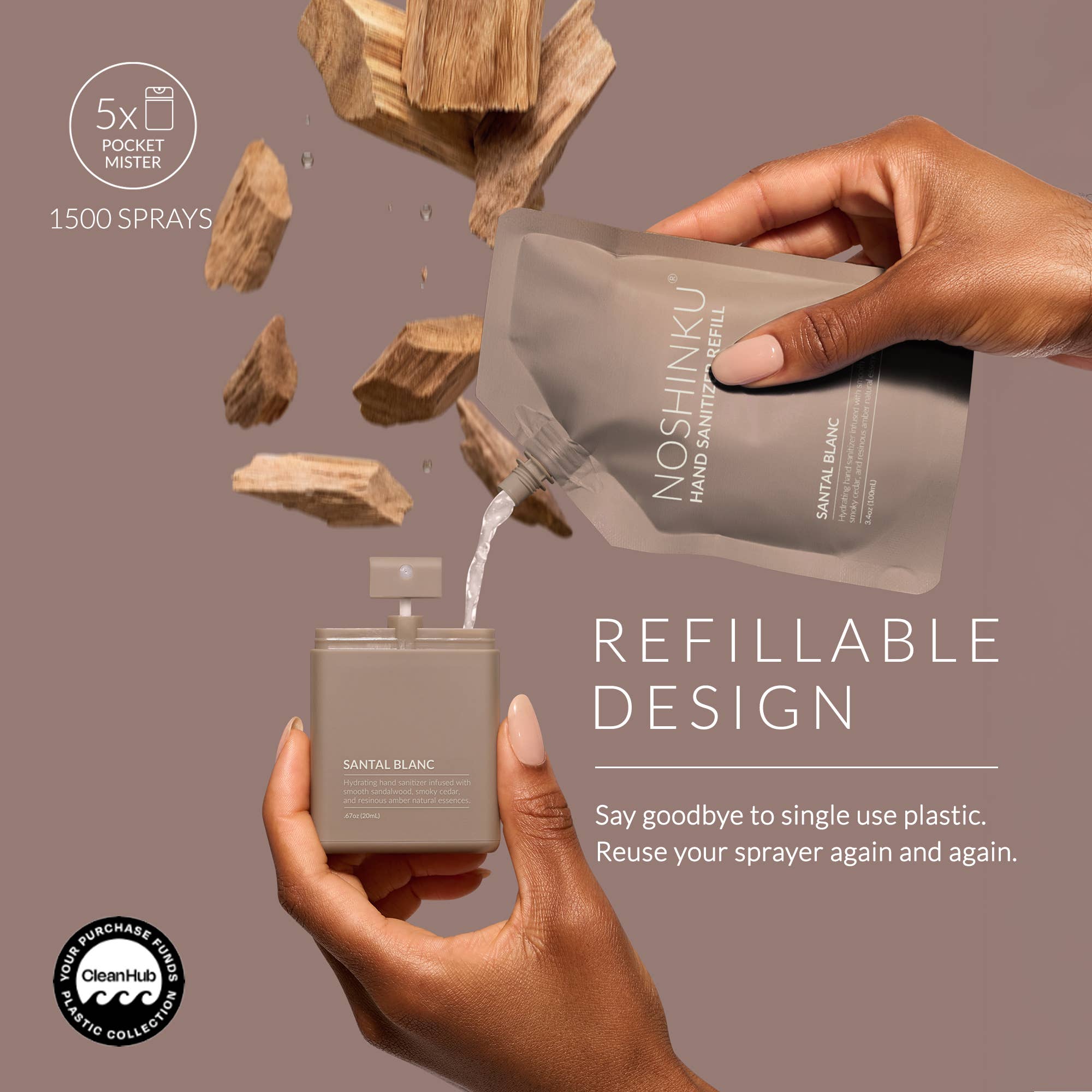 Santal Blanc Hydrating Hand Sanitizer Spray Refill Pouch | Noshinku