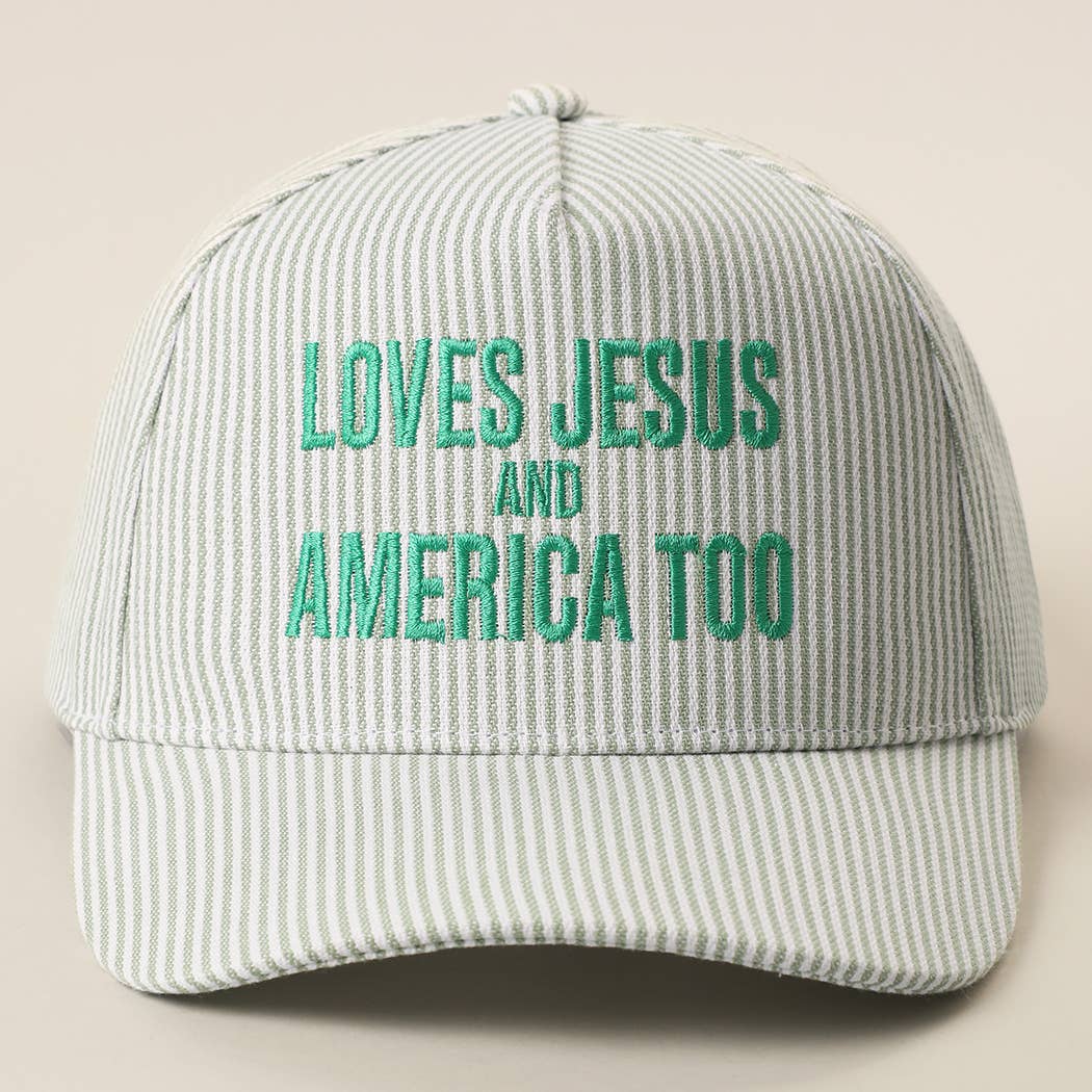 LOVES JESUS AND AMERICA TOO Embroidered Seersucker Hat | Fashion City