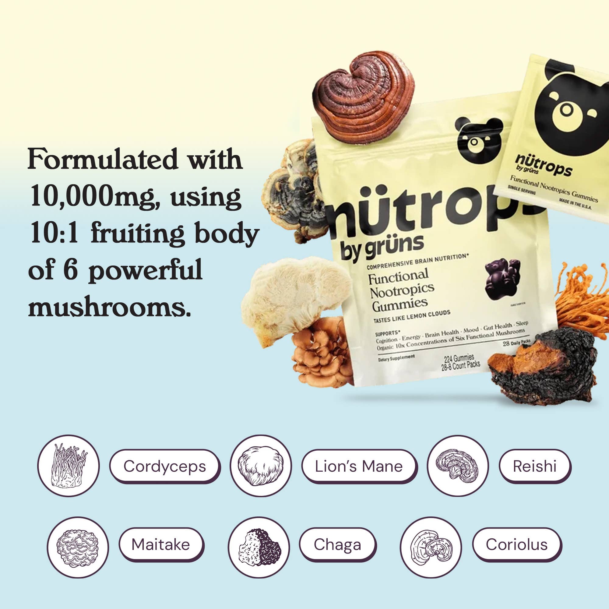 Nütrops Adult Sugar-Free Functional Nootropics Gummies, 14 Servings | Gruns